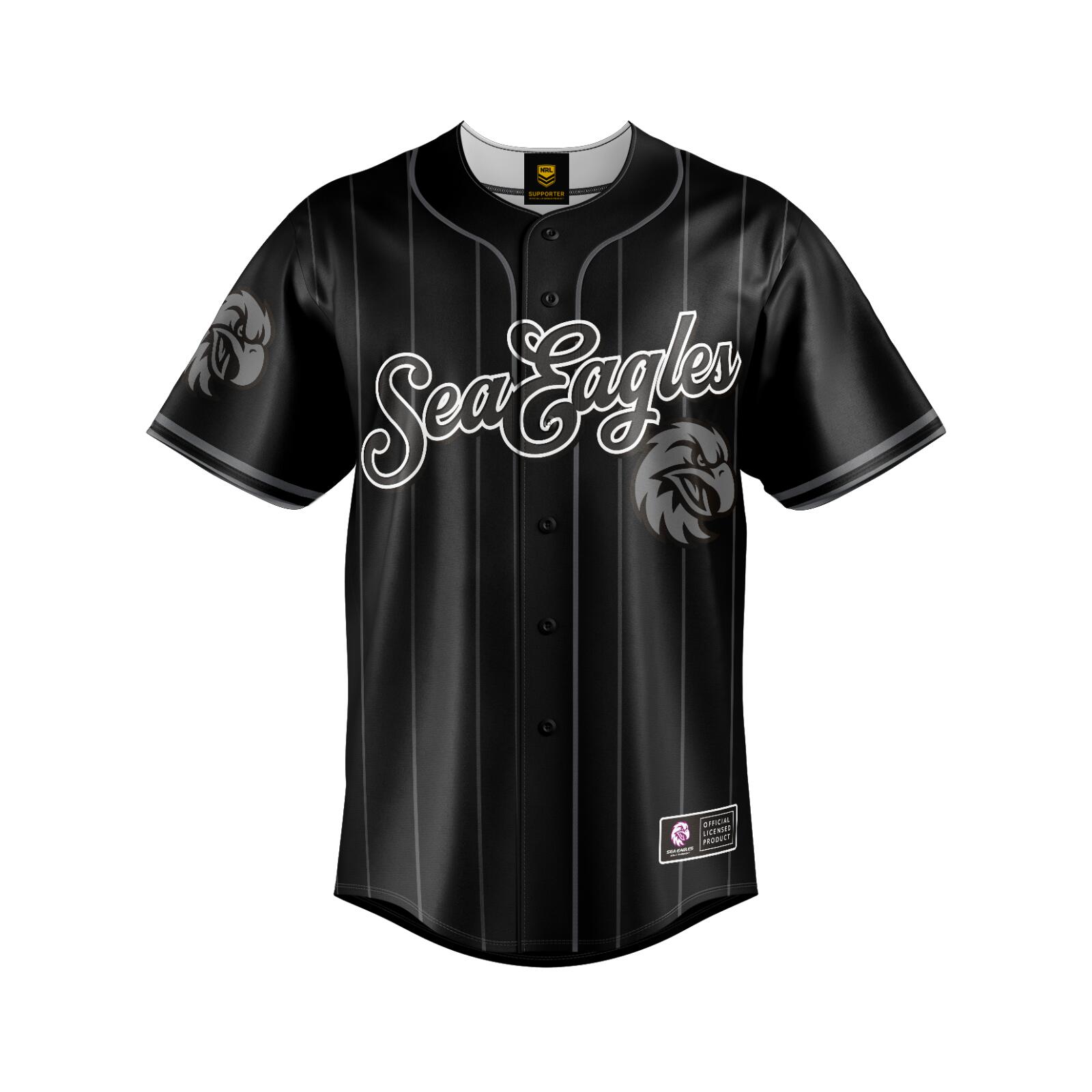 NRL Blackout Baseball Shirt - Manly Sea Eagles - Adult - Mens - Polo