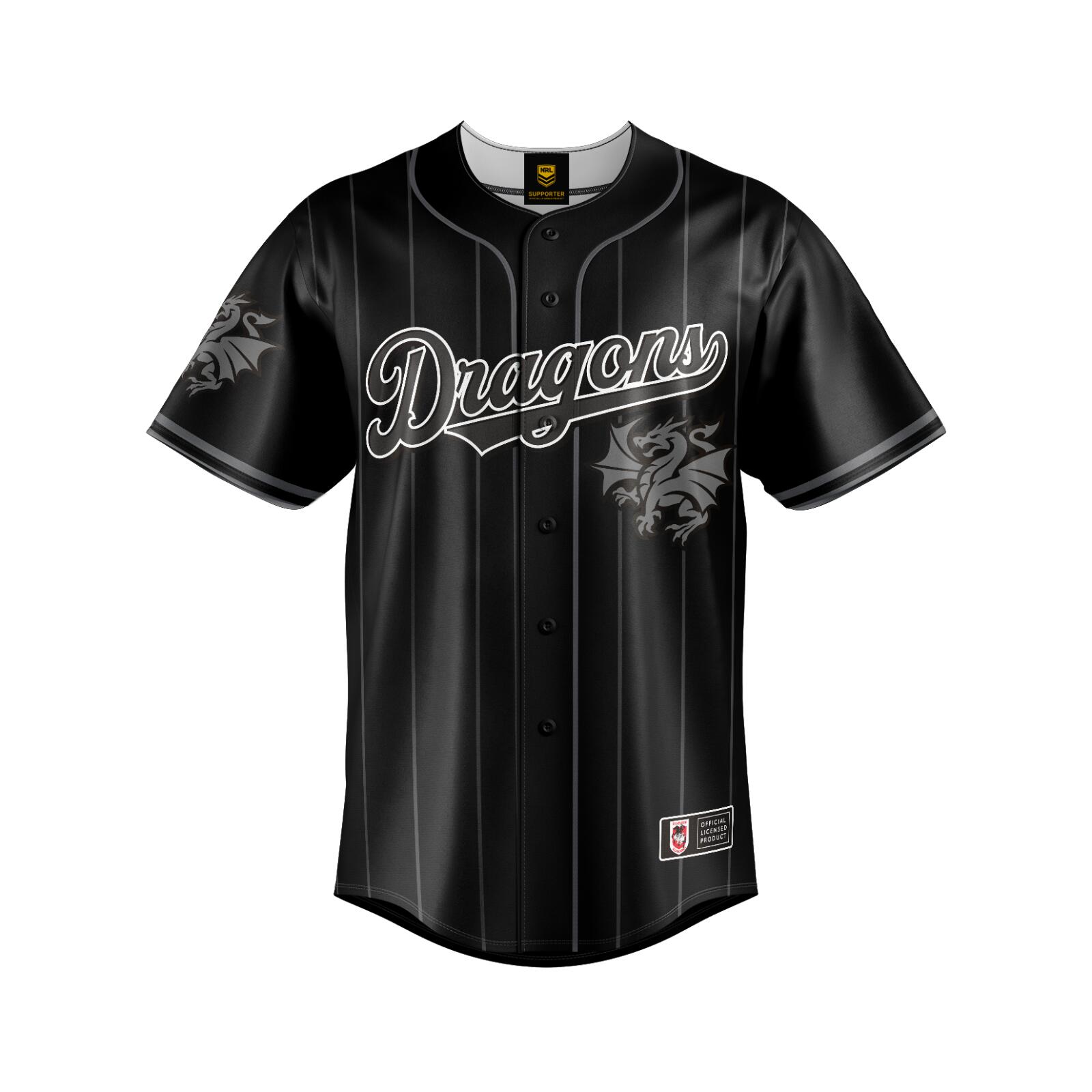 NRL Blackout Baseball Shirt - St George Illawarra Dragons - Adult - Mens - Polo