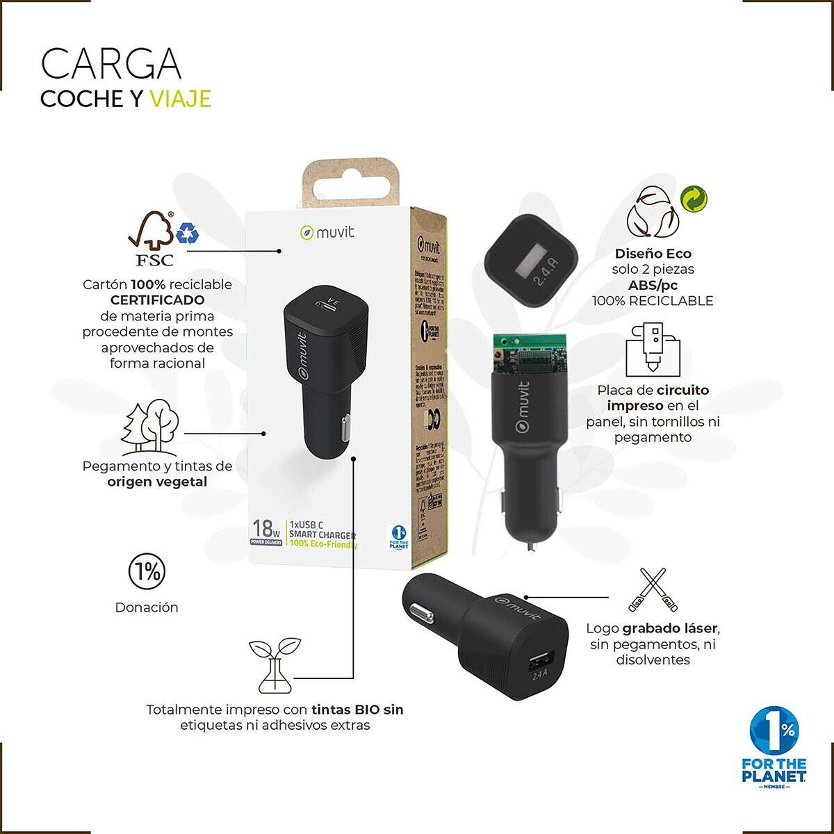 Cargador USB para Coche MUVIT MCDCC0011 Negro 3/5