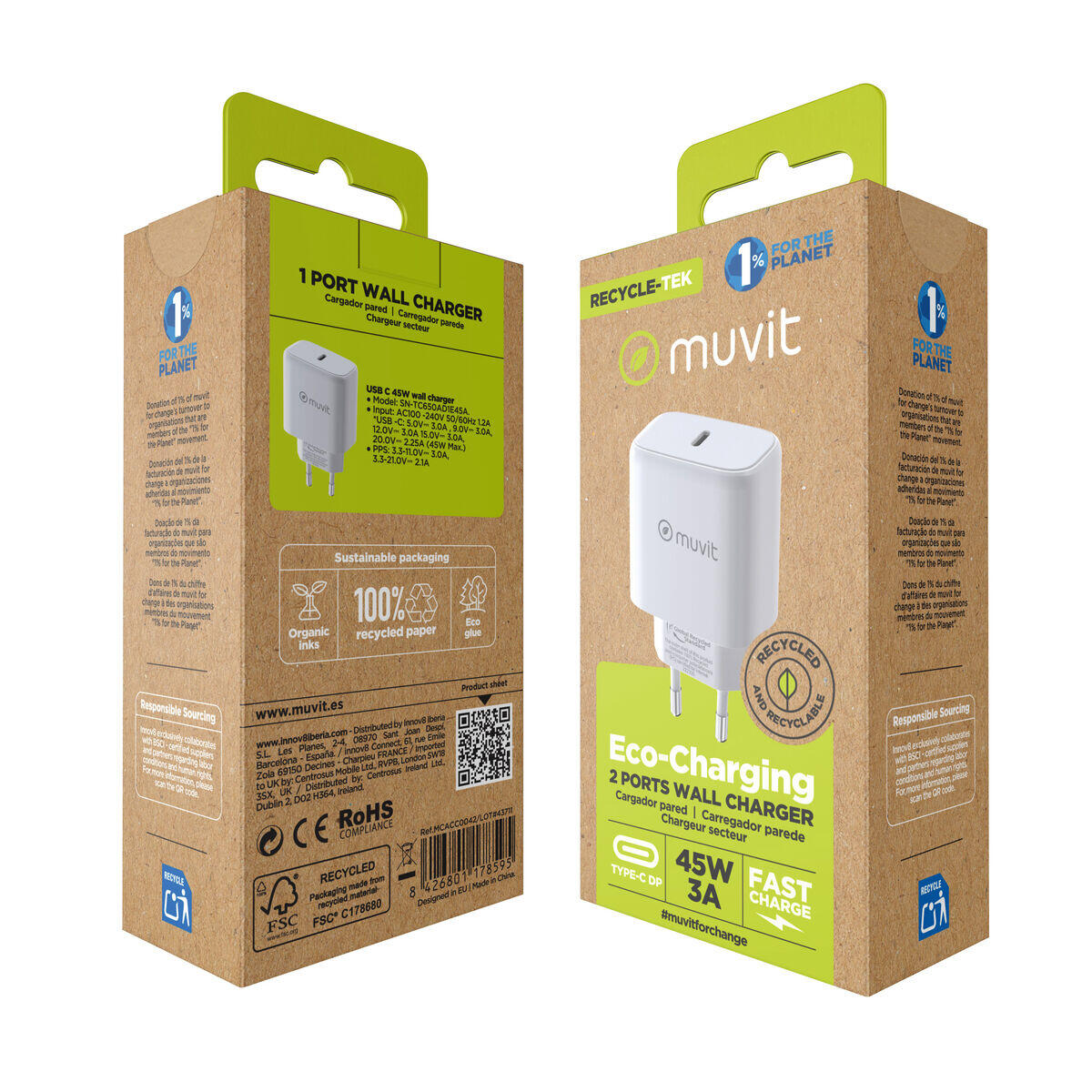 Cargador de Pared MUVIT SN-TC650AD1E45A Enchufe EU 5/5