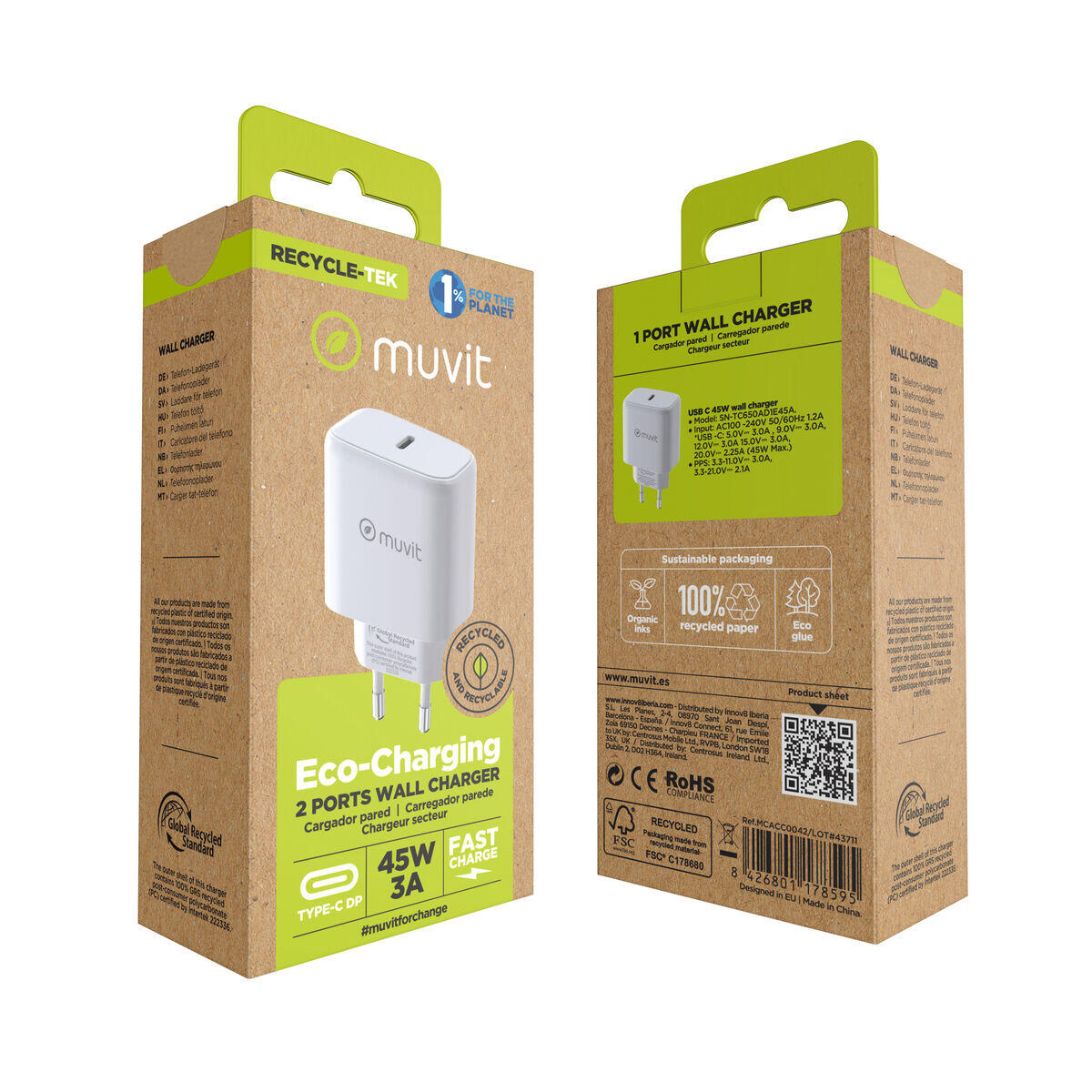 Cargador de Pared MUVIT SN-TC650AD1E45A Enchufe EU 4/5