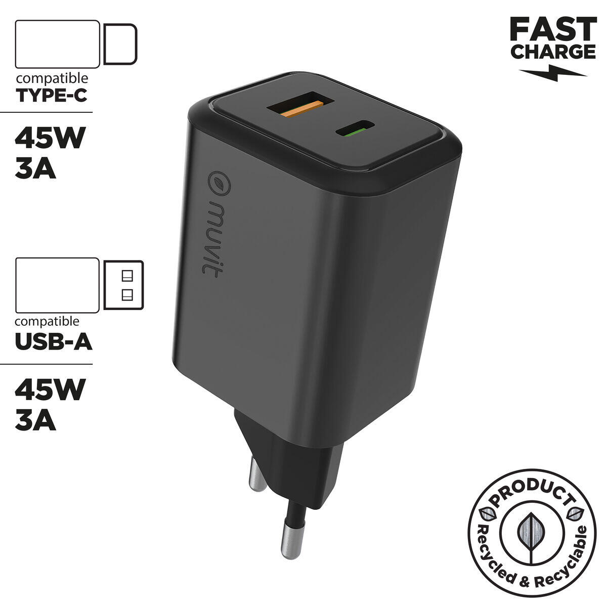 Carregador de Parede MUVIT WCEU66-45-AC Branco 4/5