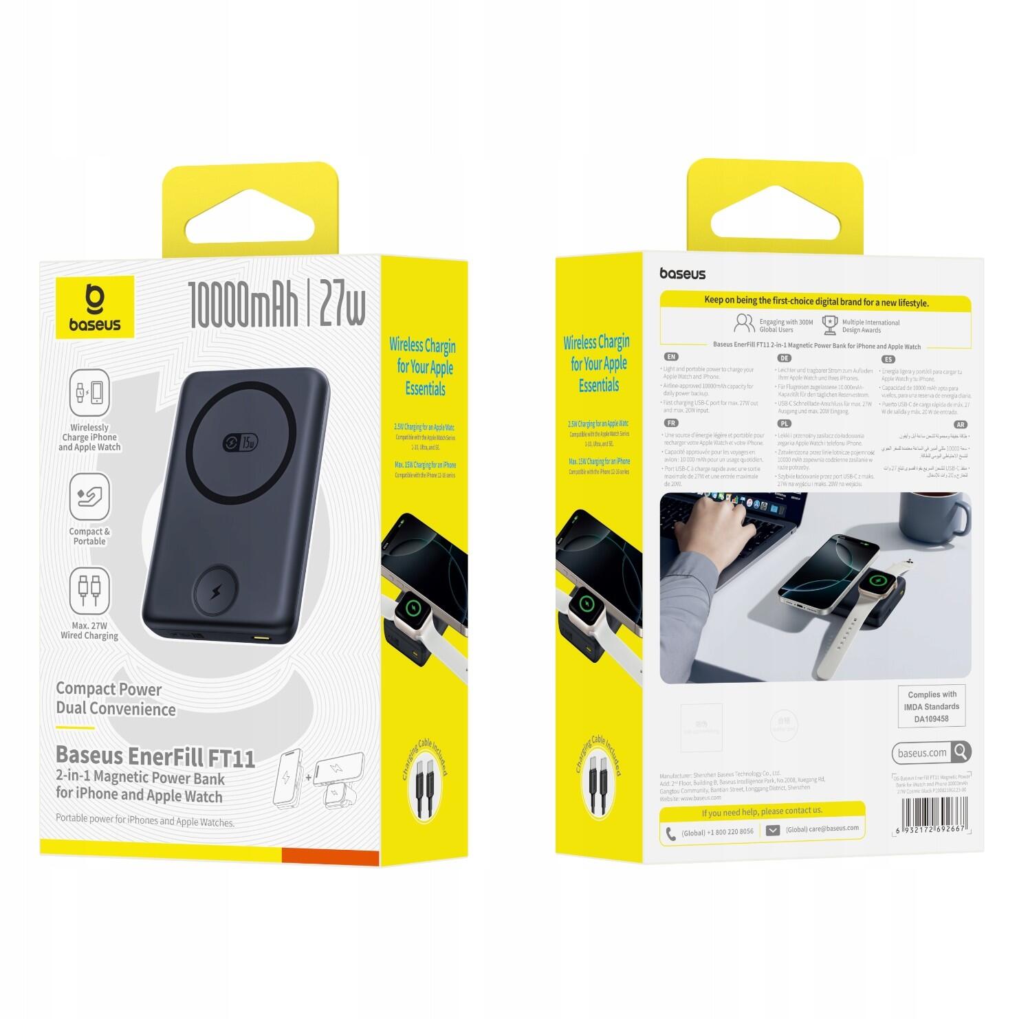 Powerbank indukcyjny Baseus 10000 mAh 27W do Apple Watch i Smartfona 7/7