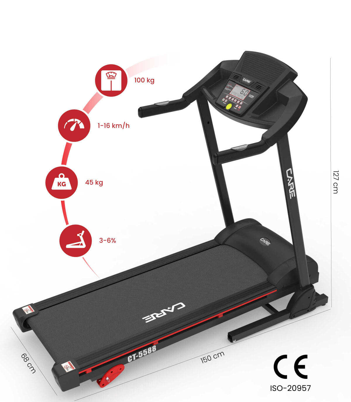 Tapis de course connecté - 16km/h - CARE - CT-5588-2 - KINOMAP 2/8