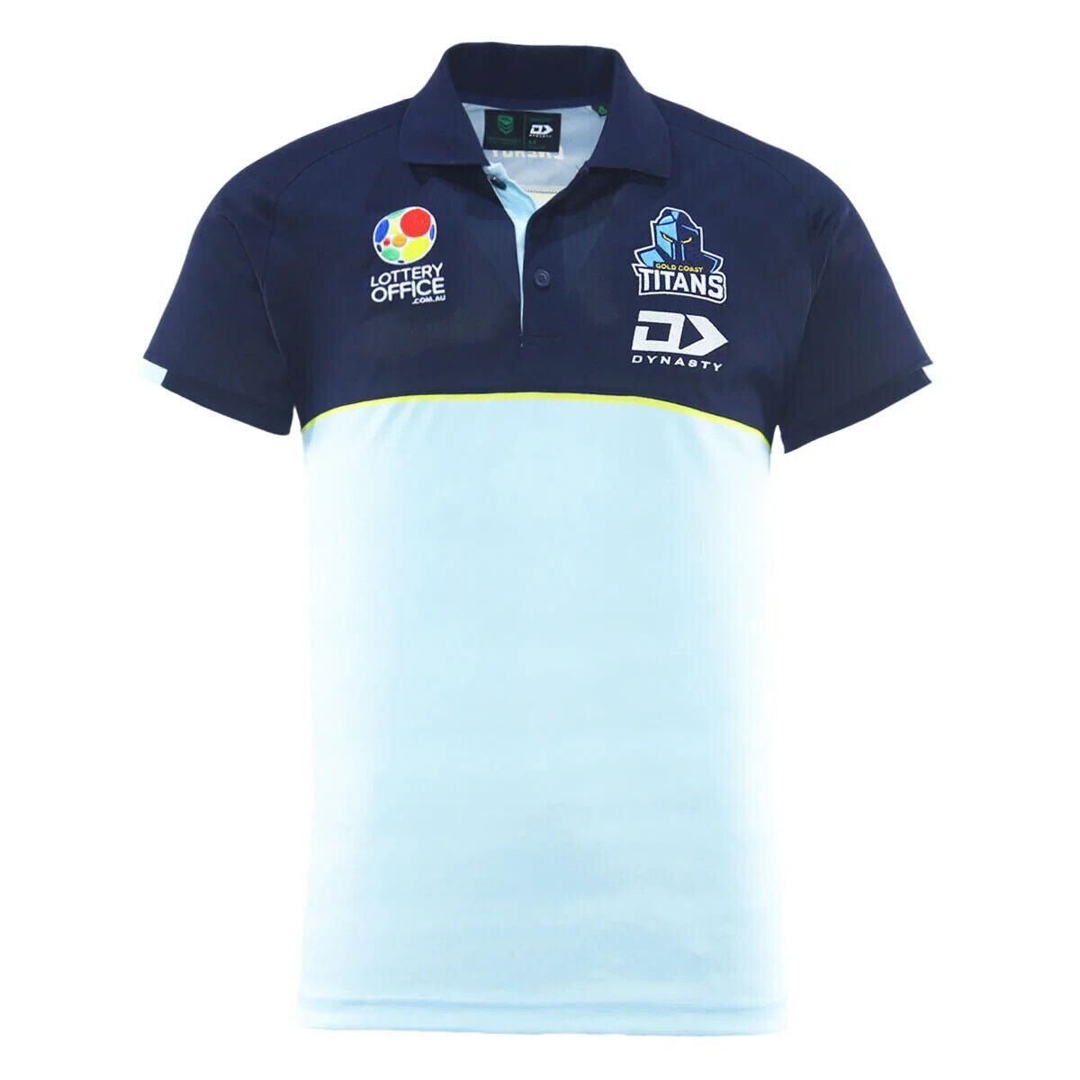 NRL 2025 Alt Media Polo Shirt - Gold Coast Titans - Light Blue - Youth - Kids
