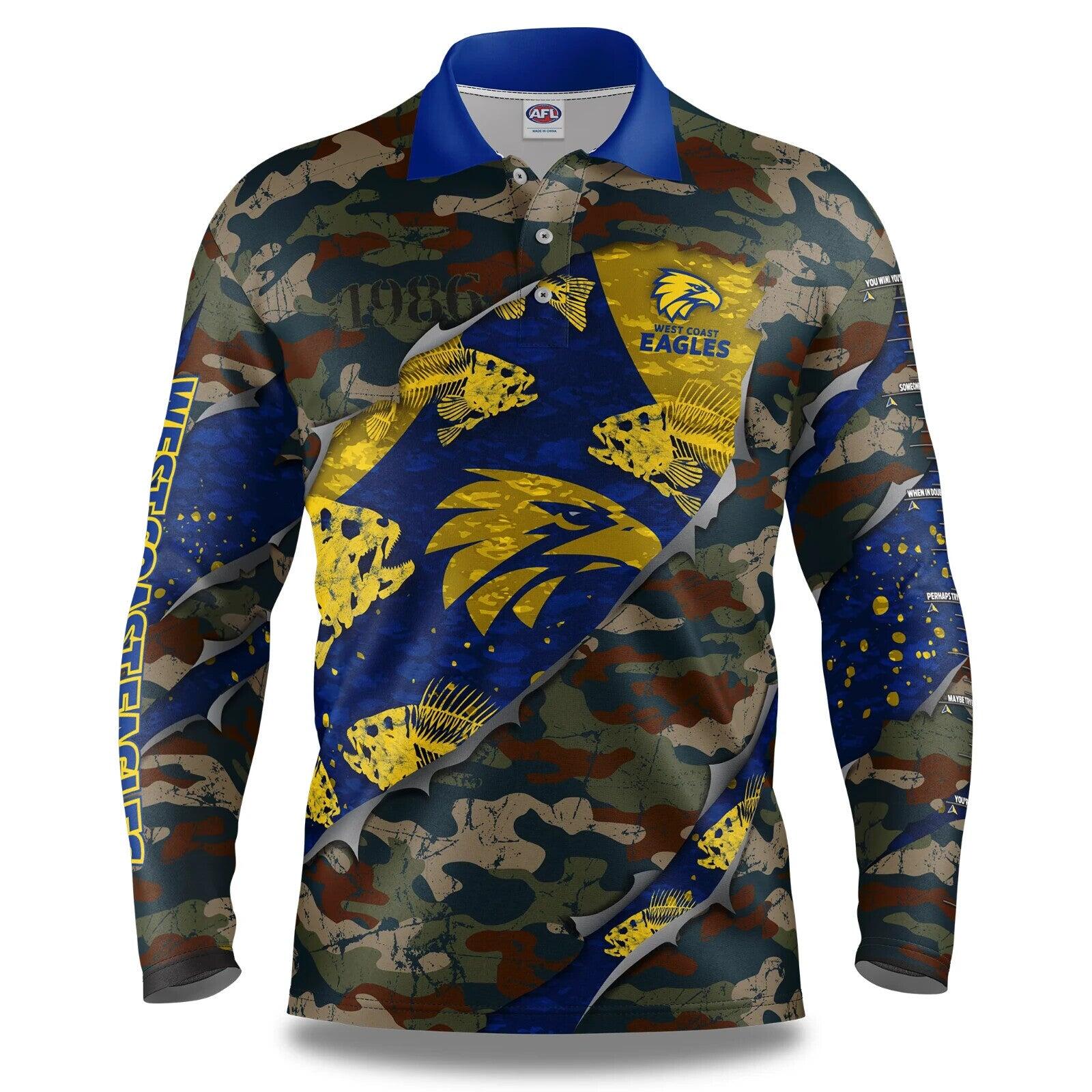 AFL 2021 Long Sleeve Skeletor Fishing Polo - West Coast Eagles - Adult