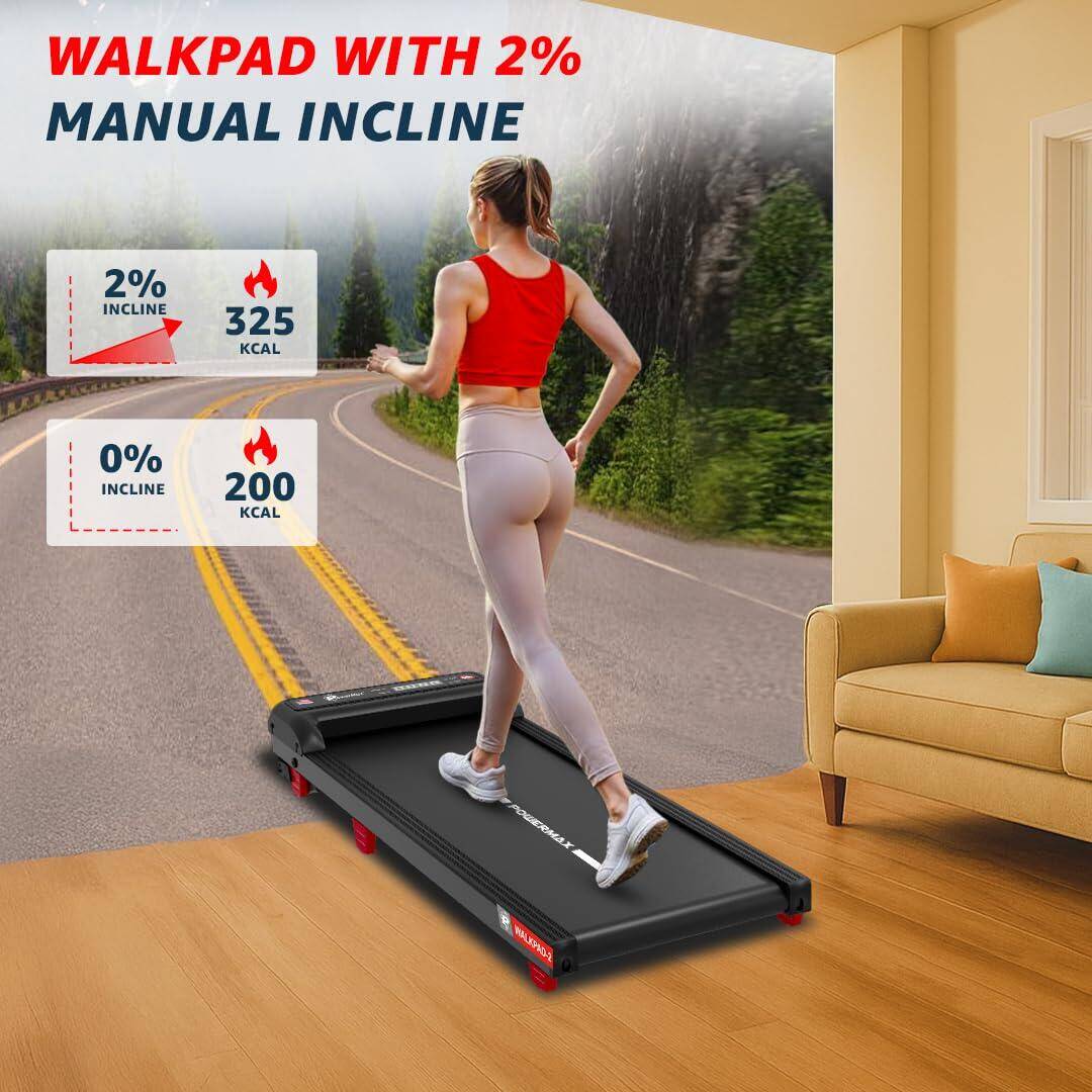 Powermax Fitness Walkpad-2 Under-Desk Treadmill for Home Use, 4.0 HP Motor, 2% Manual Incline, 130kg Weight Capacity -  2