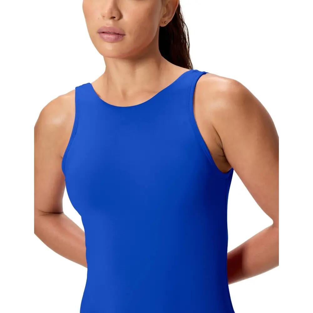 Speedo Solid High Neck Swimsuit - Blue 3/5