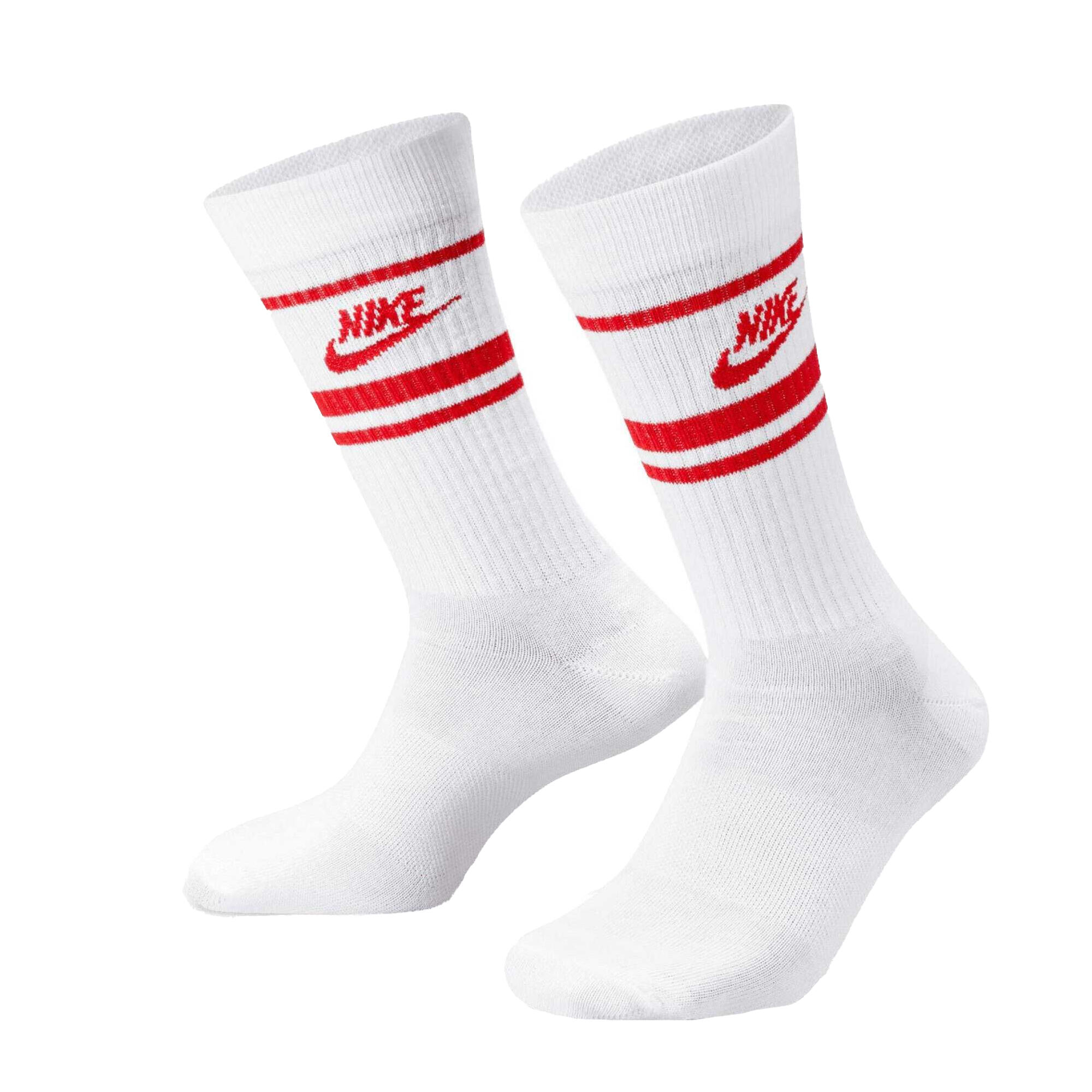 NIKE Unisex Adult Sportswear Essential Everyday Crew Socks (Pack of 3) (White/Red)