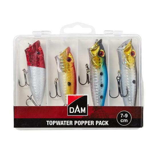 Boîte de 4 leurres artificiels Topwater Popper 7-9 cm leurres de surface