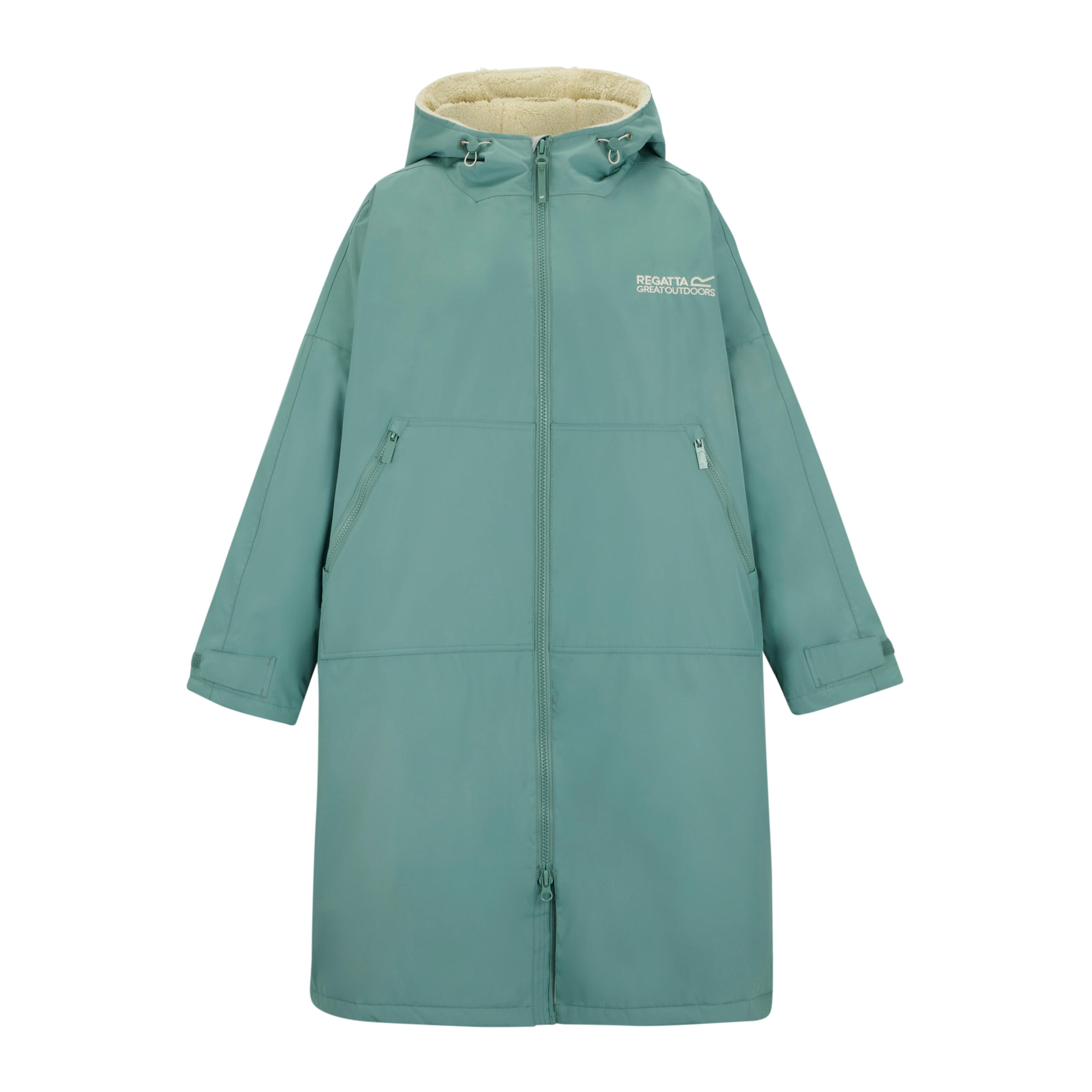 Owntop Waterdichte winddichte aankleedjas - oversized sneldrogende jas met lange mouwen met capuchon voor strand, zwemmen, surfen, wandelen, badstof voering (uniseks volwassenen kinderen), Zwart Grijs