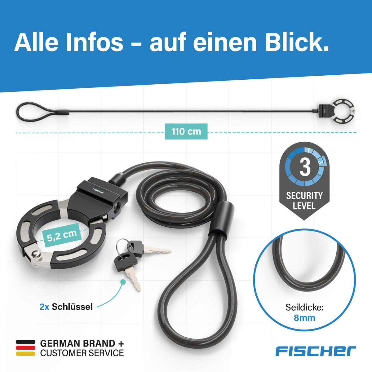 FISCHER Handschellenschloss RK110/8 - 110 cm Sicherheitsstufe 3 2/7