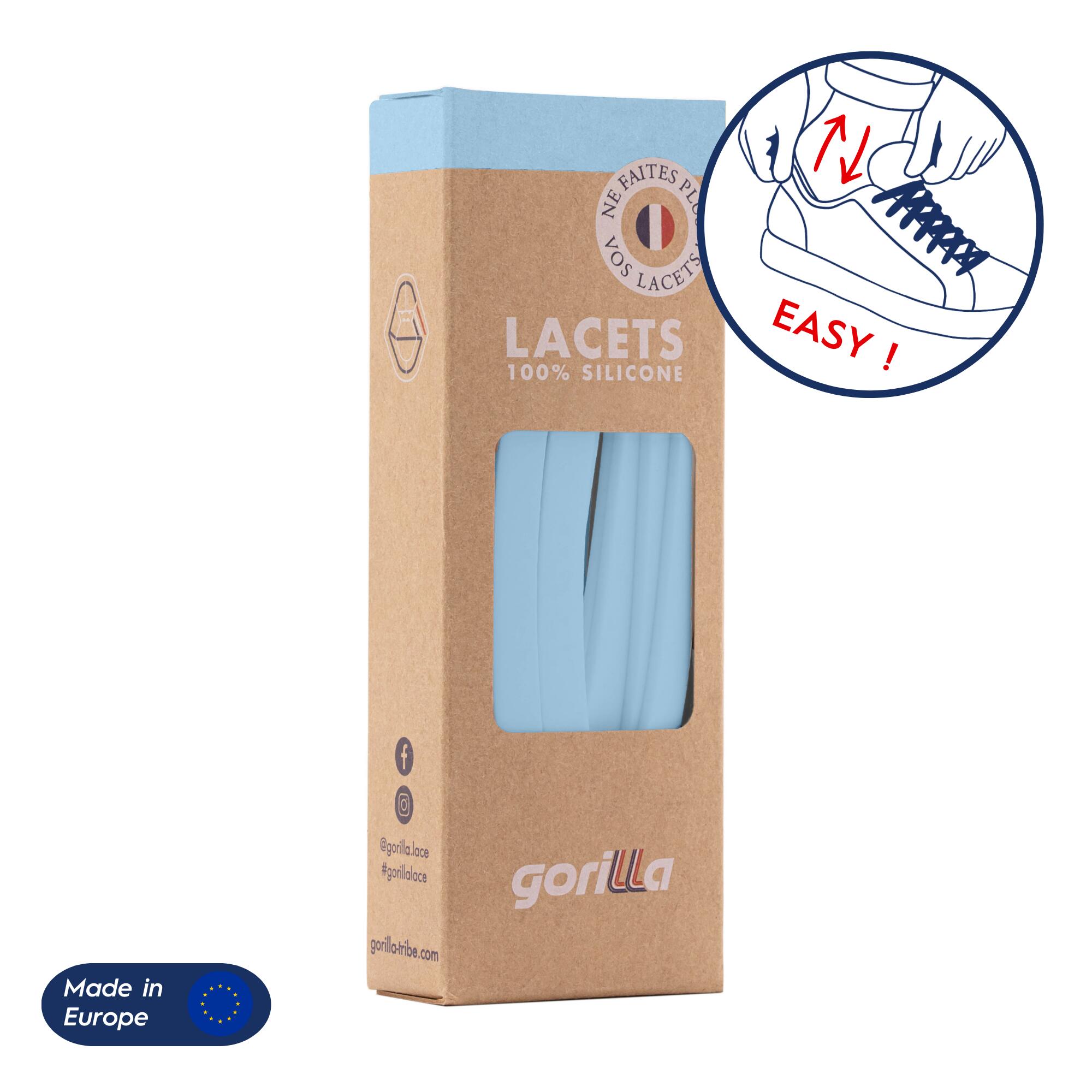 Lacets Gorilla - Lacets Élastiques Larges Pour Baskets Sneakers Silicone - Bleu Clair - Lacets - Bleu - 110cm - Decathlon