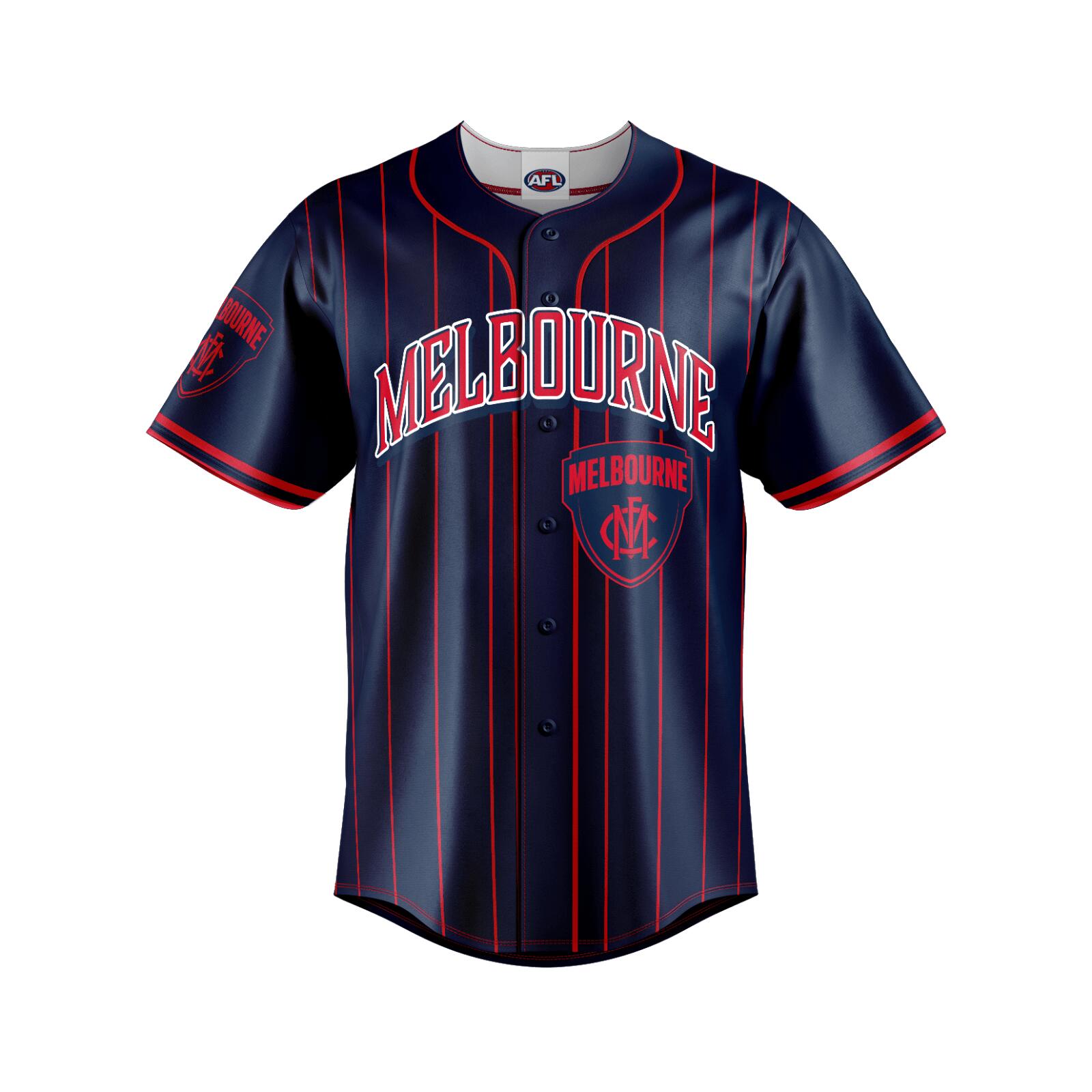 AFL 'Slugger' Baseball Shirt - Melbourne Demons - Tee - Aussie Rules
