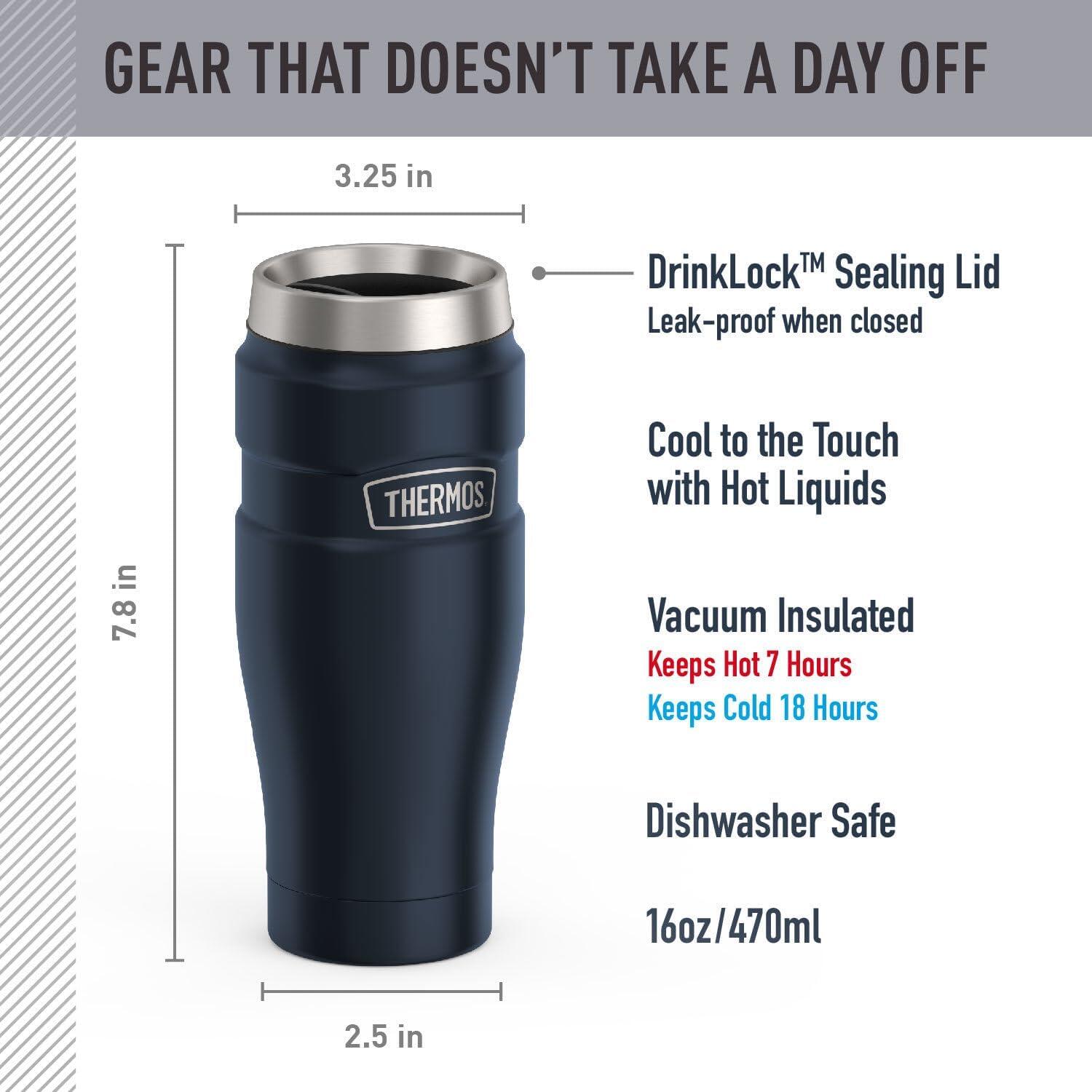 THERMOS KING 470ml Taza de acero inoxidable con aislamiento al vacío Taza Azul 3/7
