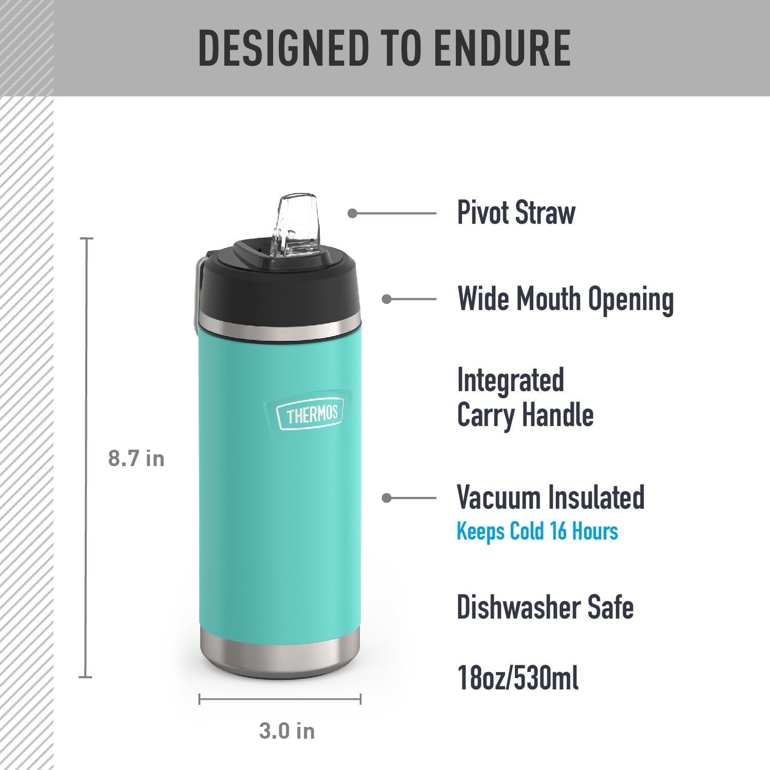THERMOS ICON 530ml Botella de acero inoxidable hidratación con tapa pajita Verde 2/7