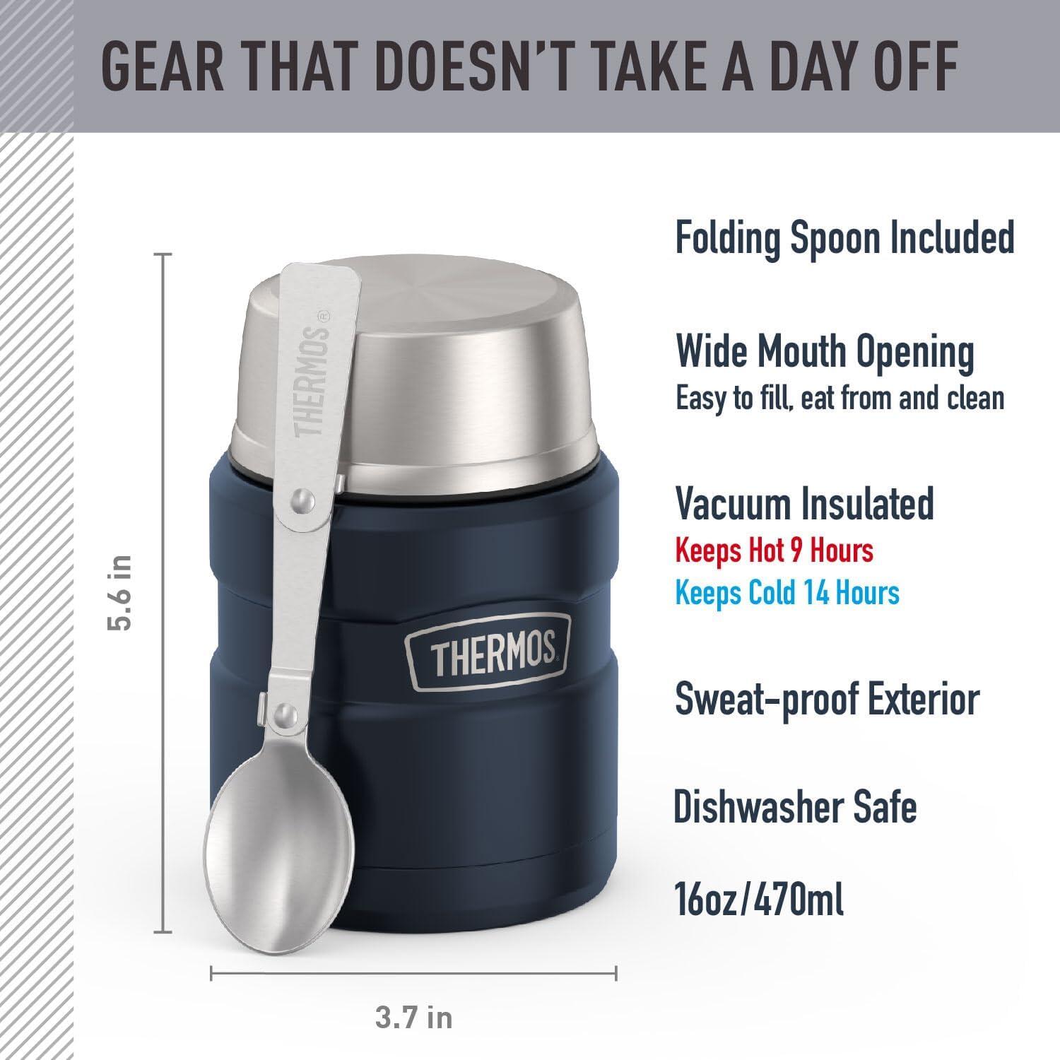 THERMOS KING 470ml de acero inoxidable bote con cuchara plegablee – Azul 4/7