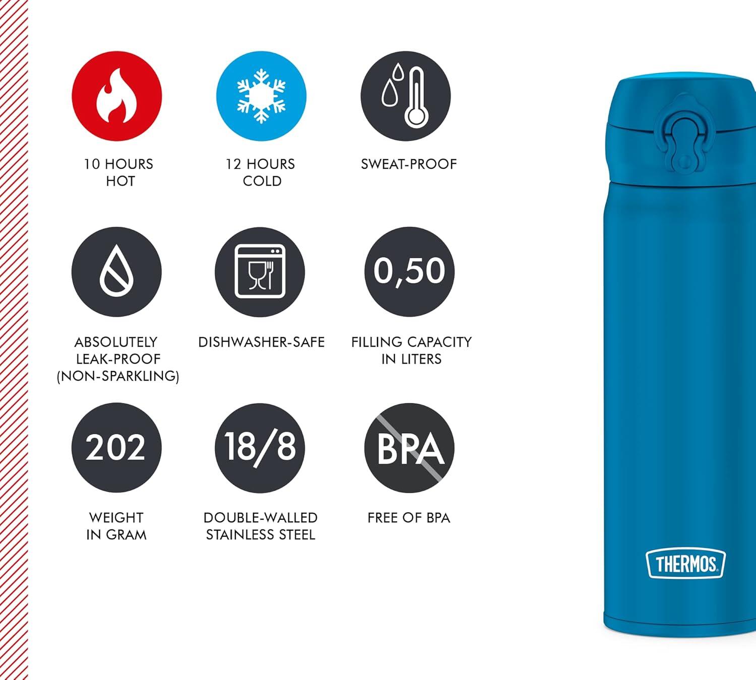 THERMOS Ultralight  Botella ultraligera térmica 500ml – Azul agua mate 5/5