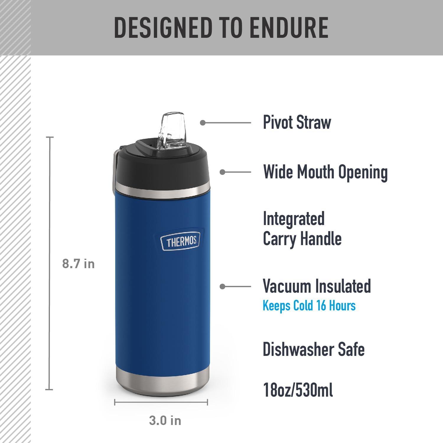THERMOS ICON 530ml Botella de acero inoxidable hidratación con tapa pajita Azul 2/7