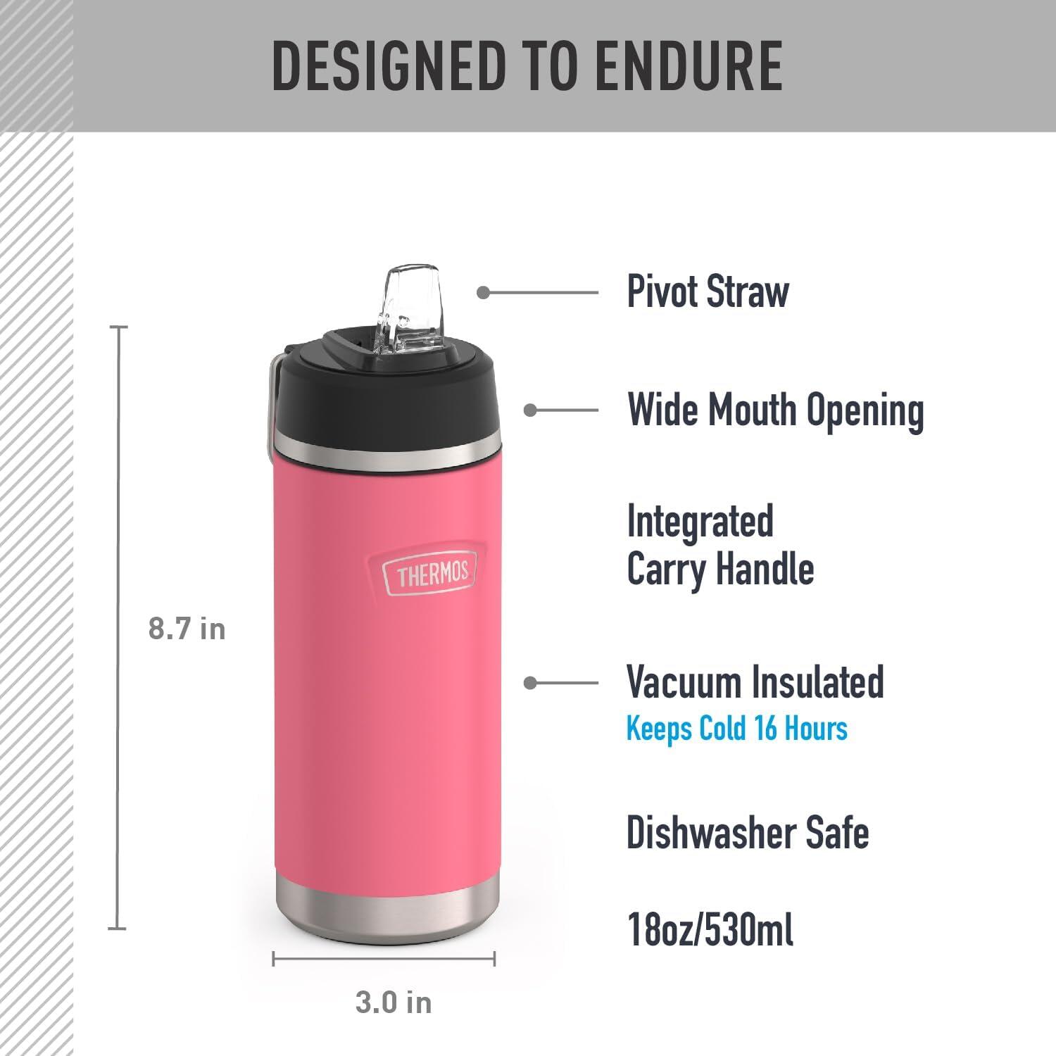 THERMOS ICON 530ml Botella de acero inoxidable hidratación con tapa pajita Rosa 2/7