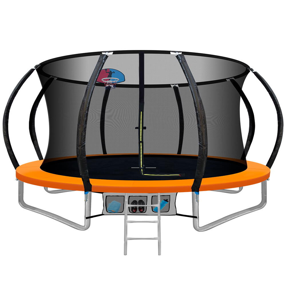 12FT Trampoline Round Trampolines With Basketball Hoop Orange