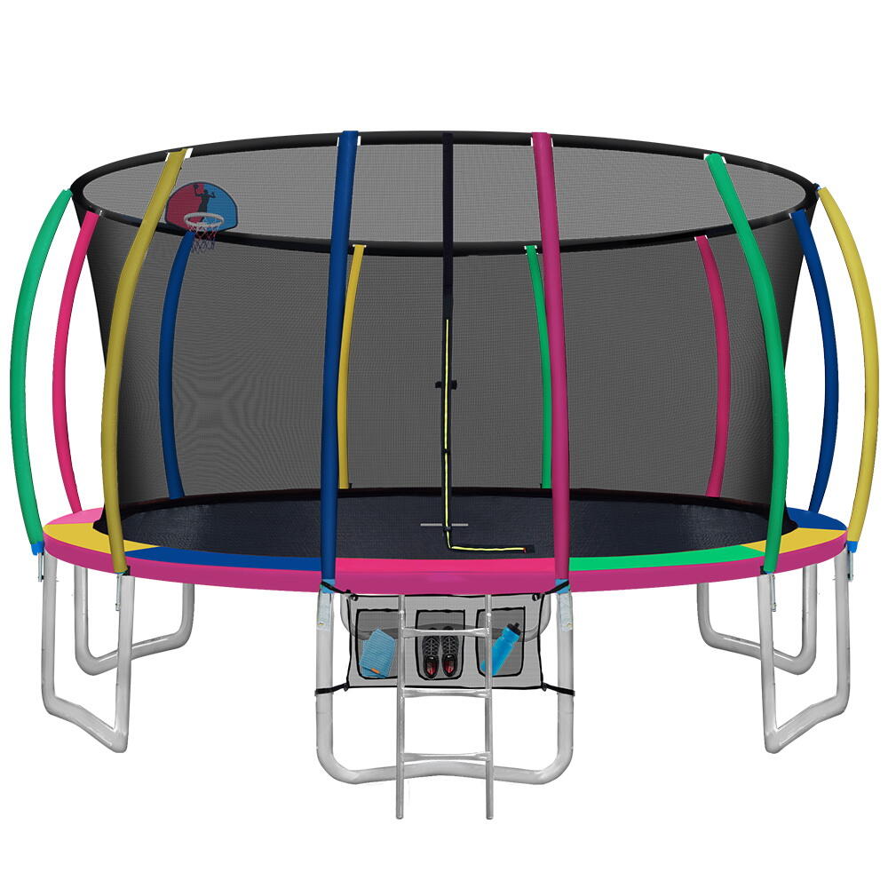 16FT Trampoline Round Trampolines With Basketball Hoop Multi-coloured