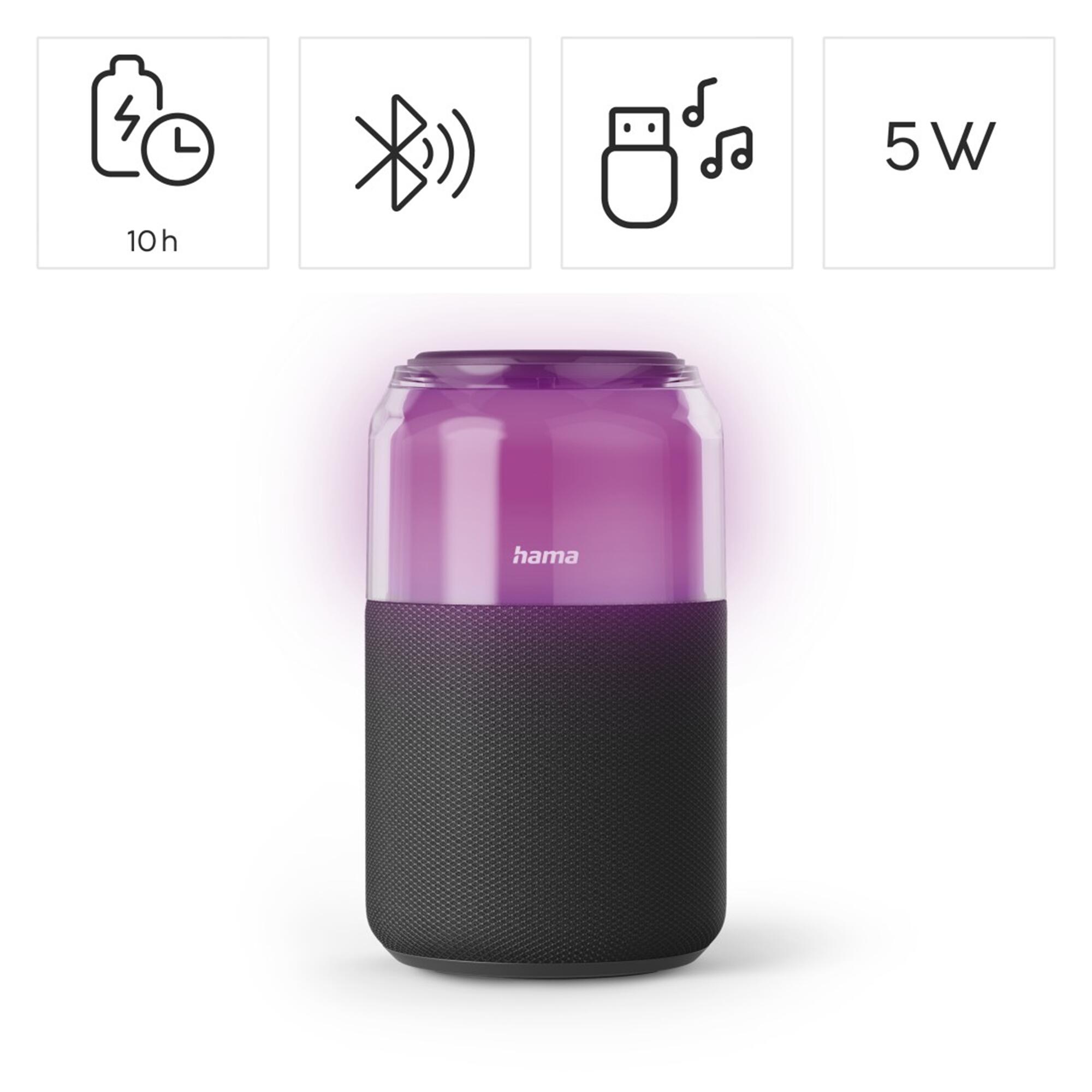 HAMA Bluetooth-Lautsprecher "Can Speaker", 4 LED-Licht-Modi, 5W, Schwarz 2/5