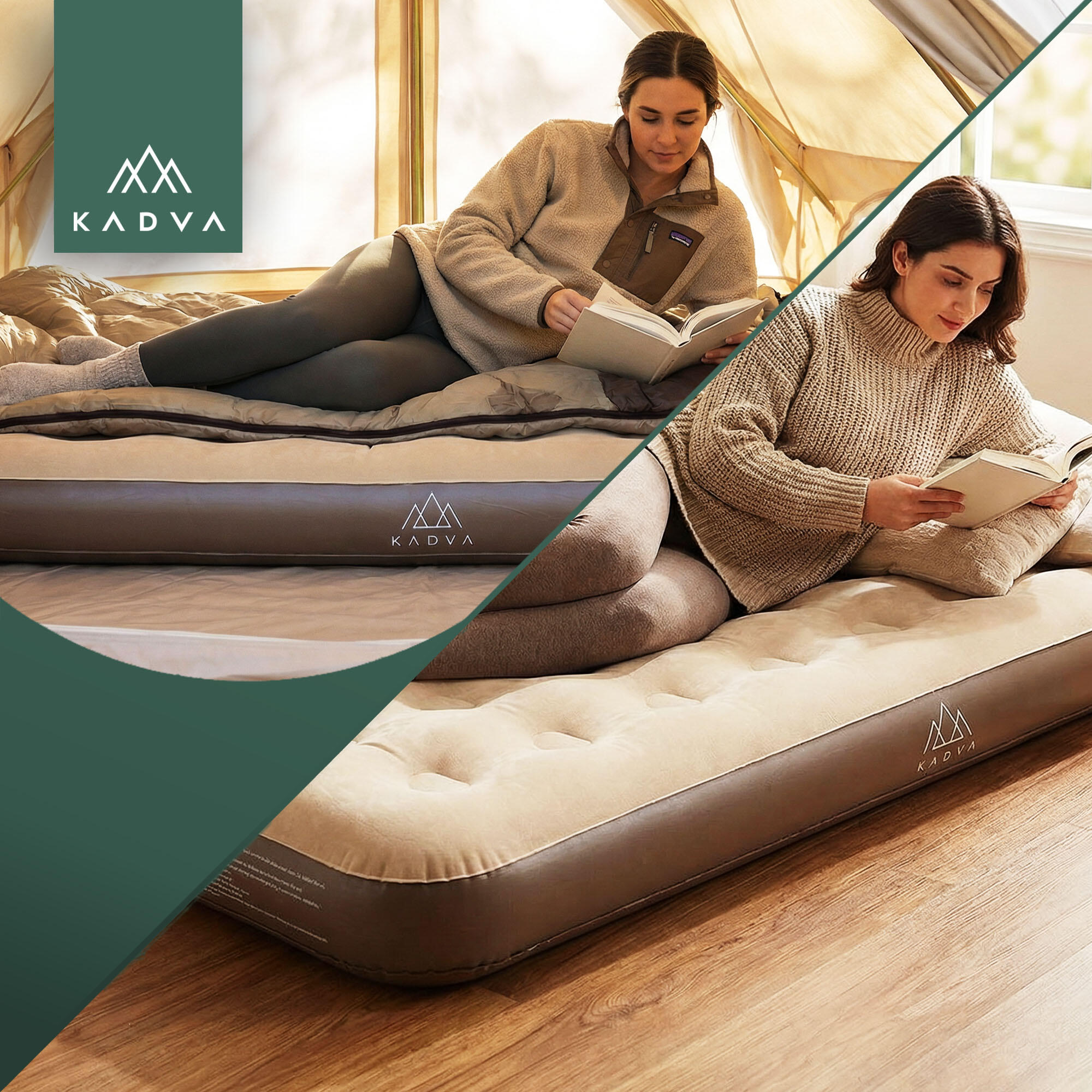 Matelas Gonflable Double KADVA Sinbed – Auto-gonflant 191 X 152 X 22 Cm, PVC Solide, Charge 250 Kg, Pour Camping
