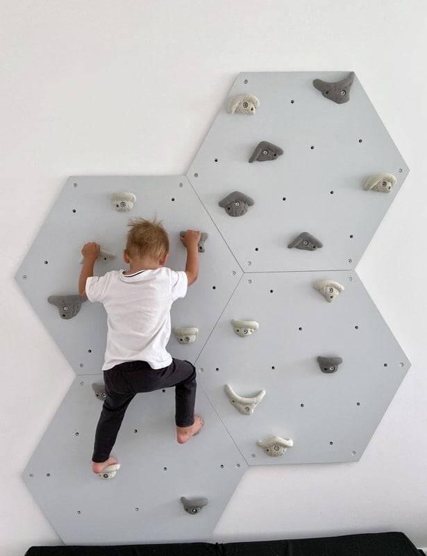 Enfant Gymnastique Mur d'Escalade Panneau Hexagone Bois 1pc Prises Noir 4/7
