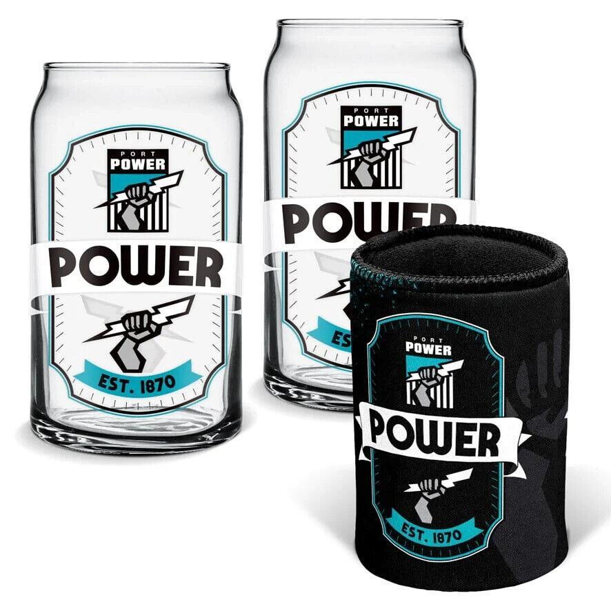 AFL Can Glass Set - Port Adelaide Power - Set of 2 Glass & Cooler