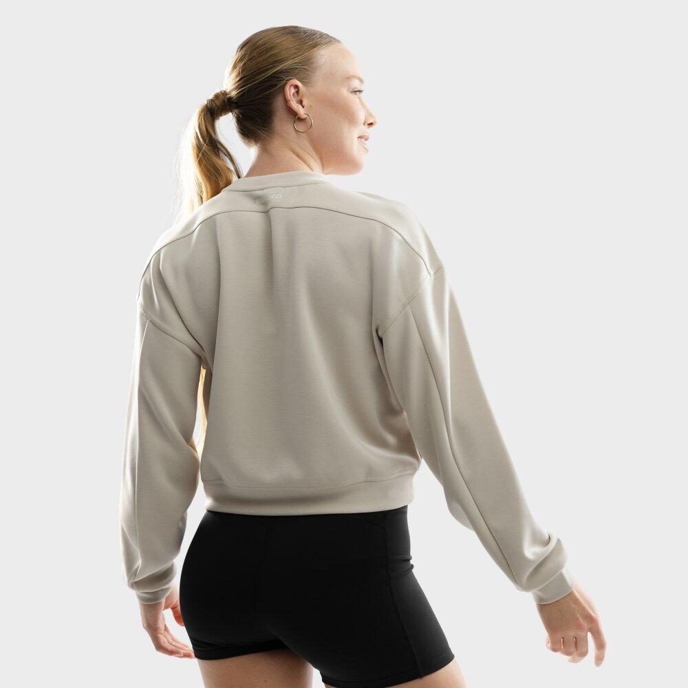 Damen Fitness crop-sweatshirt training Ignite Beige 6/7
