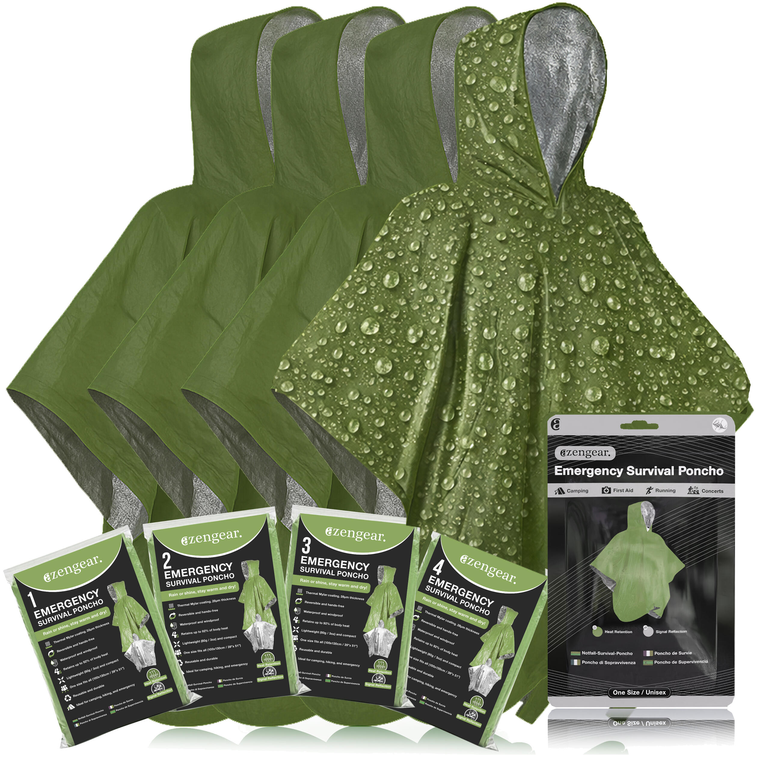 Azengear - Poncho De Survie D'Urgence (lot De 4) Couverture Thermique En Mylar, Imperméable - Couverture De Survie - Taille Unique - Decathlon