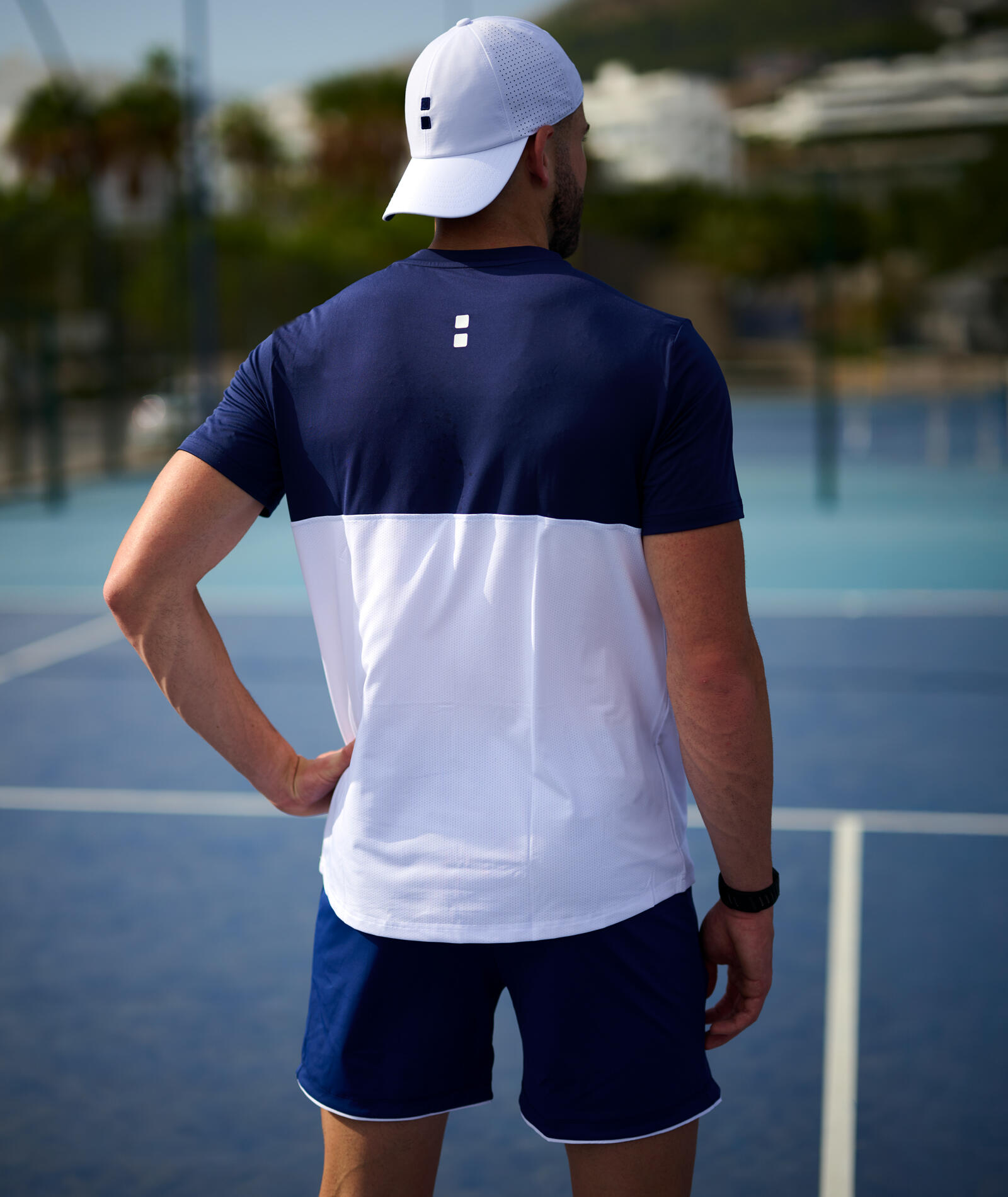 Camiseta hombre Performance Tennis/Padel Blanca/Azul marino 2/3