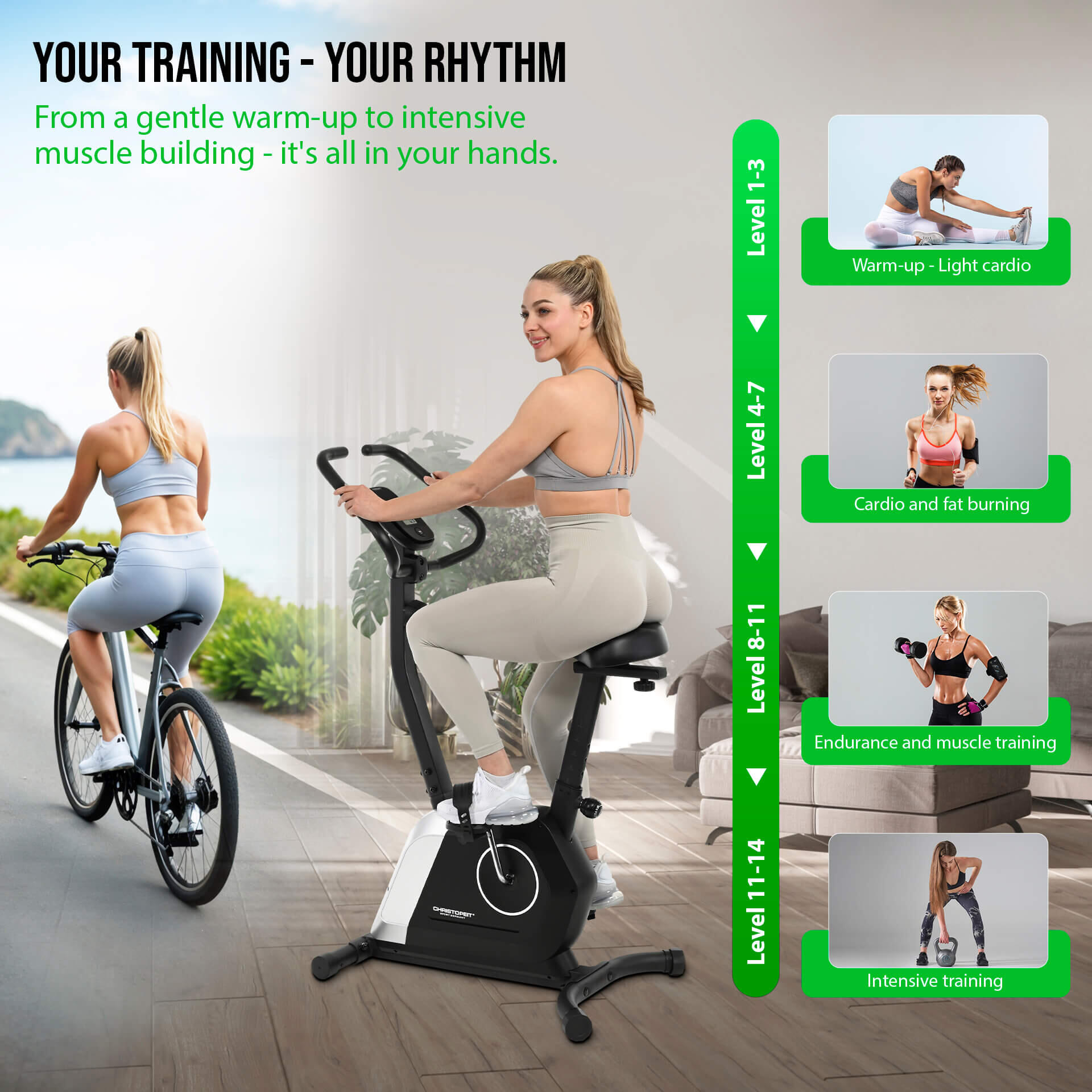 Heimtrainer Activ mit Magnetbremse, 14 Stufen & Komfortsattel 2/9