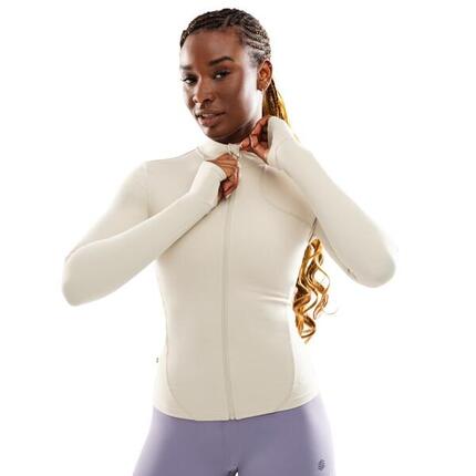 Women Fitness ’s ultralightweight full-zip training jacket Division Beige