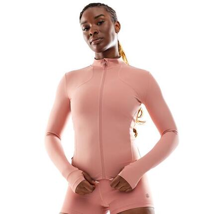 Women Fitness ’s ultralightweight full-zip training jacket Pelican Coral