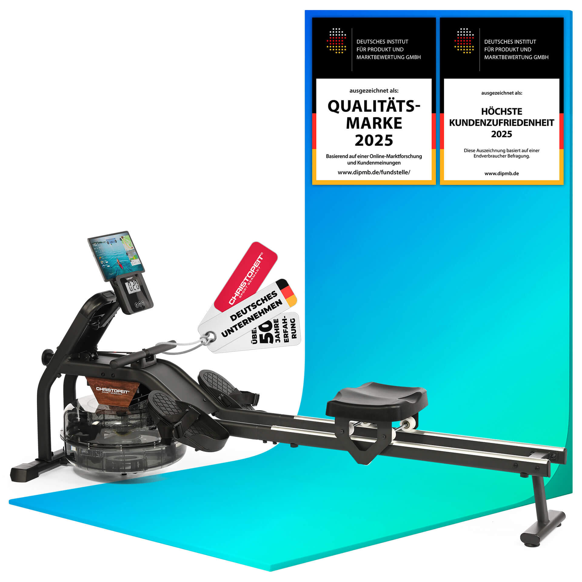 Christopeit - Rameur Avec Résistance À L'Eau - Siège Surélevé - Bluetooth - 120kg - Garda - Rameur - Marron|noir - No Size - Decathlon