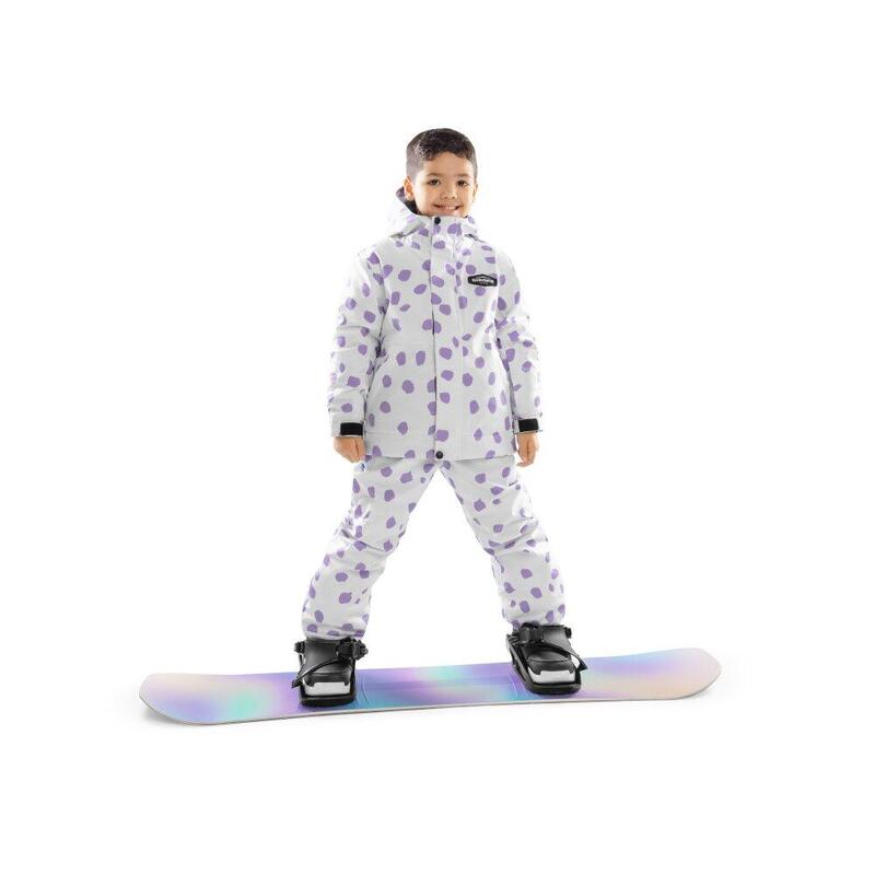 Pantaloni cu bretele pentru snowboard pentru băieți KB1 Polka Violet