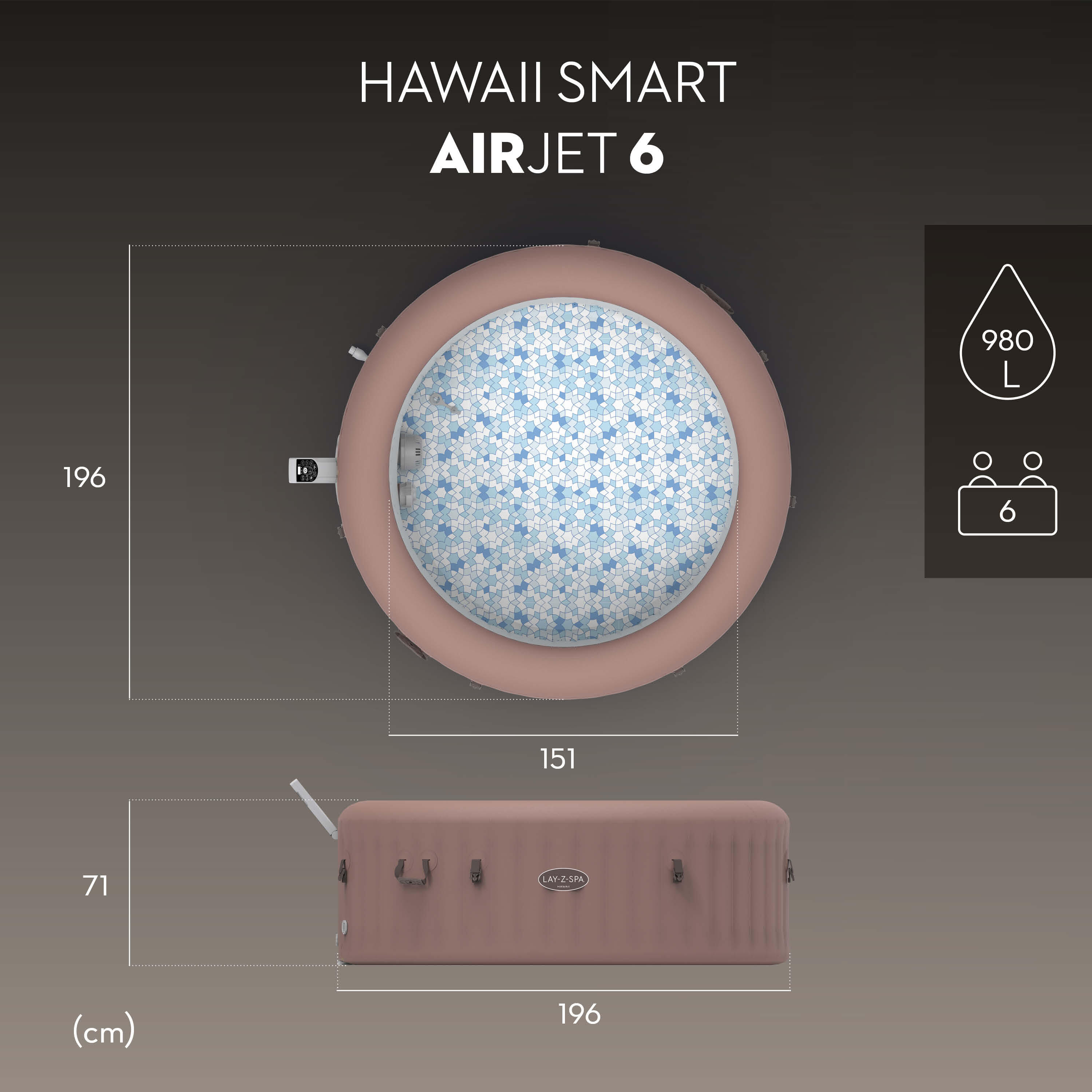 Bestway Spa gonflable rond Hawaii Smart AirJet Energy Sense 4 - 6 personnes 2/7