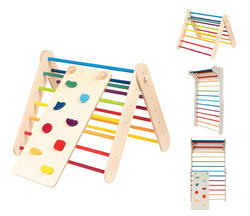 Ensemble de mur suédois et Triangle de grimpe 2-en-1, Montessori, Bois naturel
