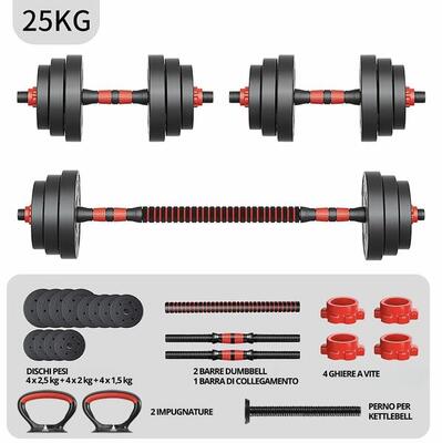 Set Pesi 3-in-1: Manubri Bilanciere Kettlebell Fino a 25 kg