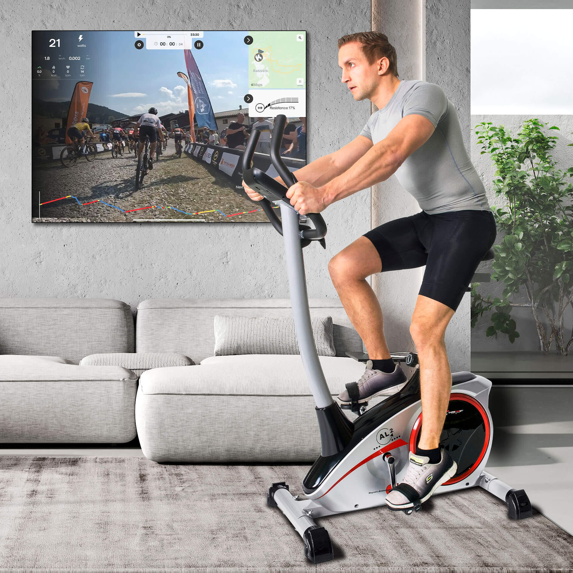 Vélo d'appartement - 9kg frein magnétique - Bluetooth - 150kg - AL 2 S - argent 7/8