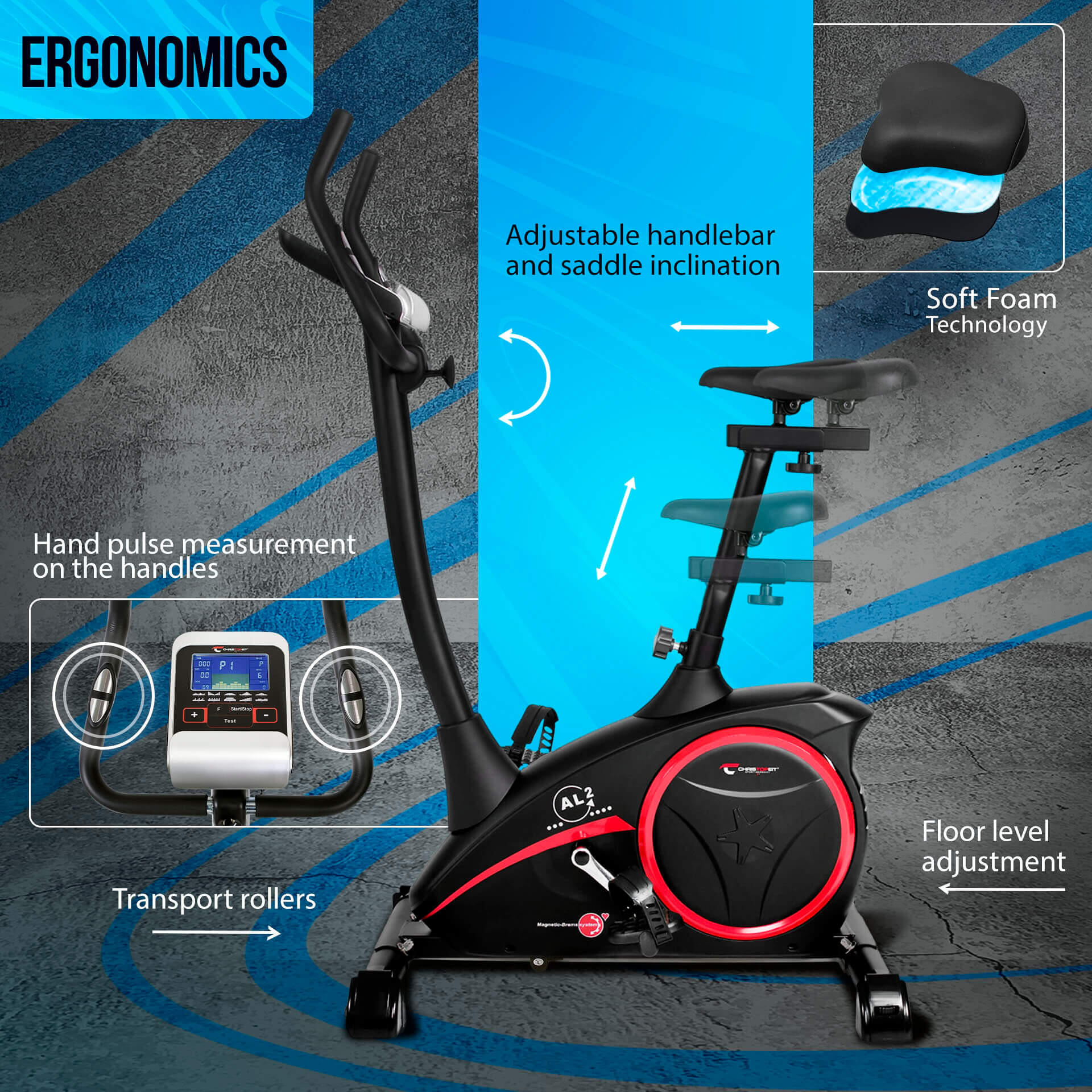 Vélo d'appartement - 9kg frein magnétique - Bluetooth - 150kg - AL 2 S Digital 4/8