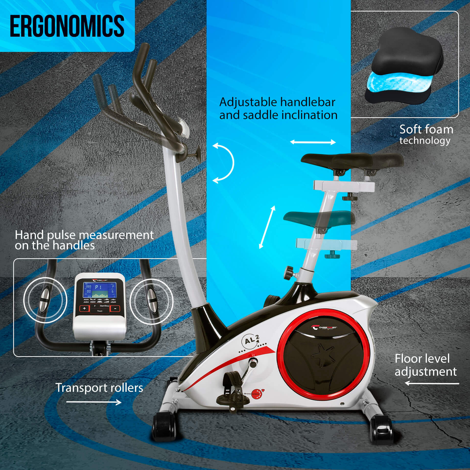 Vélo d'appartement - 9kg frein magnétique - Bluetooth - 150kg - AL 2 S - argent 4/8