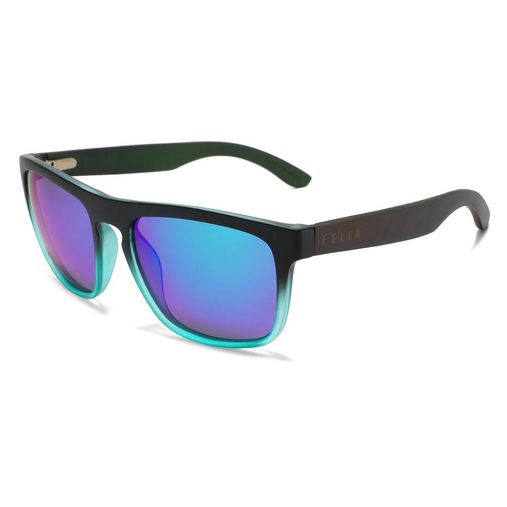 Feler - Lunettes De Soleil Unisex En Bois Feler 1585m-1, Taille 56 Mm - Lunettes De Soleil - Noir|vert - No Size - Decathlon