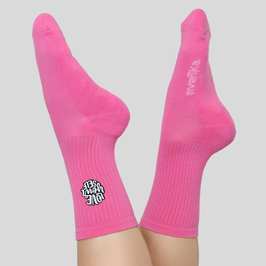 Calze sportive cotone ricamo love your self allenamento tempo libero Rosa 2/5