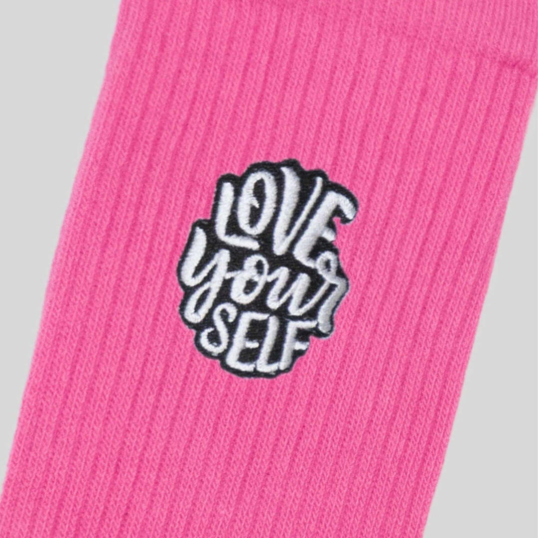 Calze sportive cotone ricamo love your self allenamento tempo libero Rosa 4/5