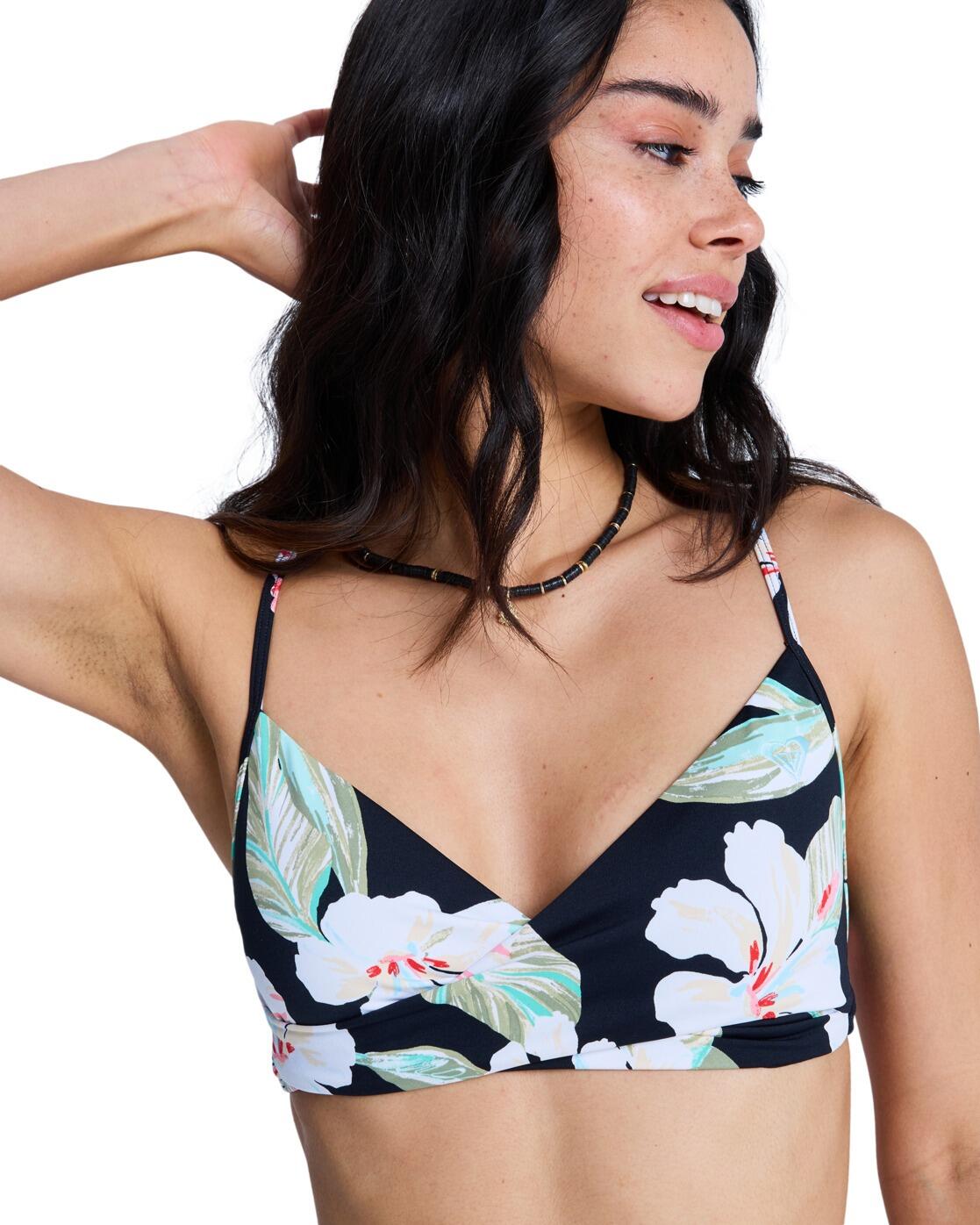 Haut de bikini bralette PRINTED ESSENTIALS WRAP BRA Noir Femme 4/4