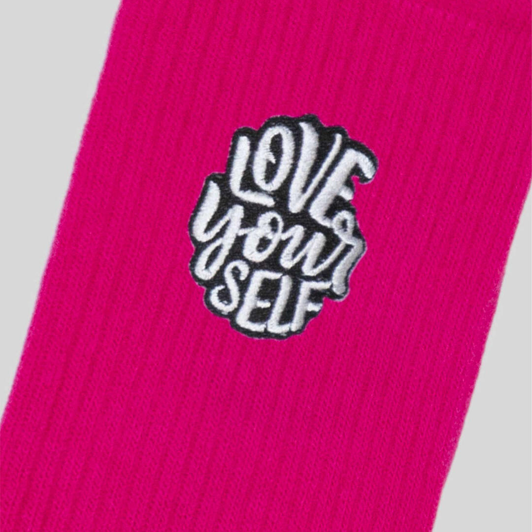 Calze sportive cotone ricamo love your self allenamento tempo libero Fucsia 4/5
