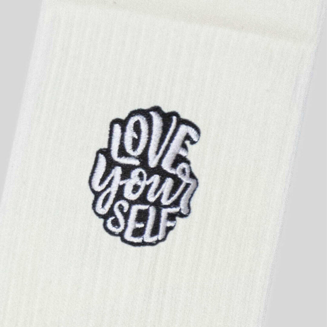 Calze sportive cotone ricamo love your self allenamento tempo libero Crema 4/5